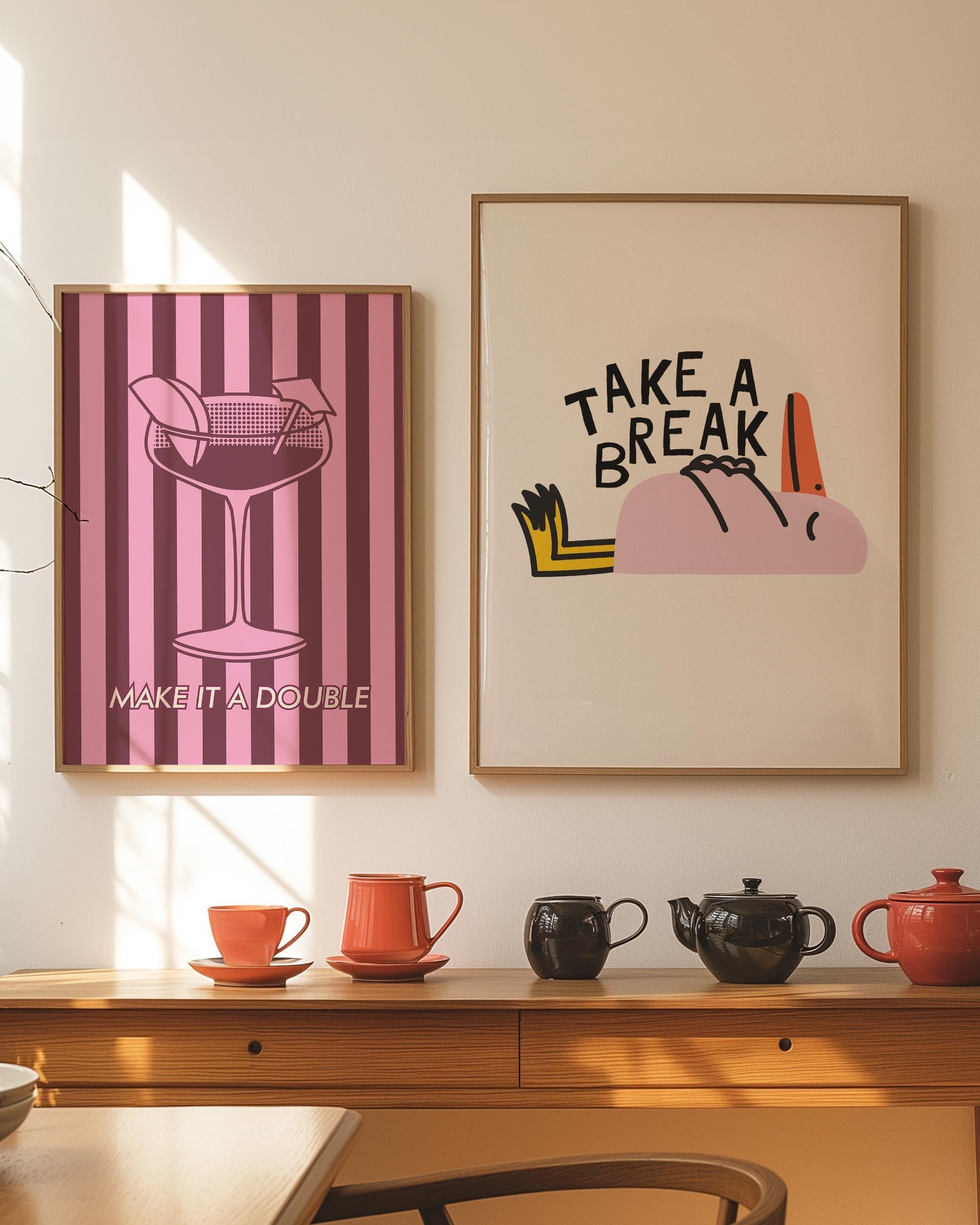 Apartment Wall Art, Gallery Wall Set of 2, Girly Art Prints, Apartment Decor, Digital Art Print Set, Bar Cart Art Print
