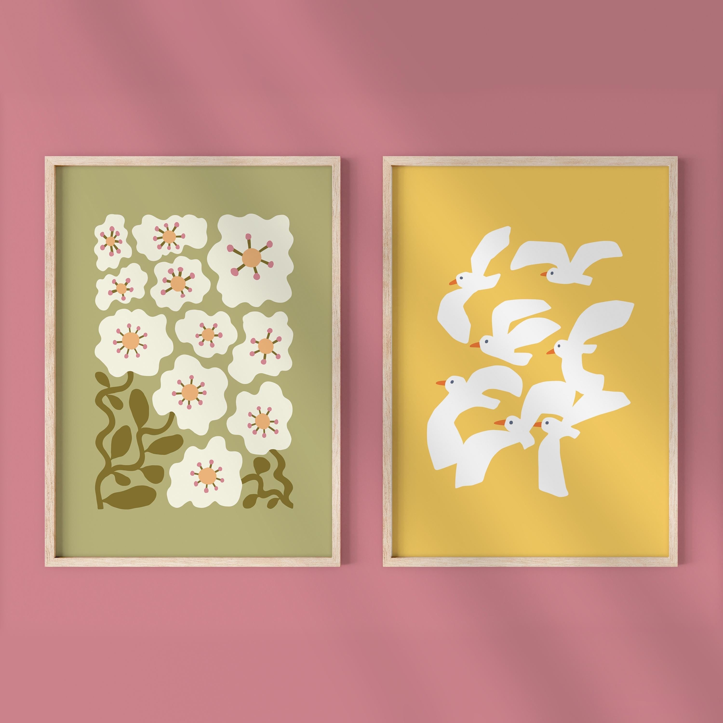 Set of 2 Abstract Floral Digital Art Prints