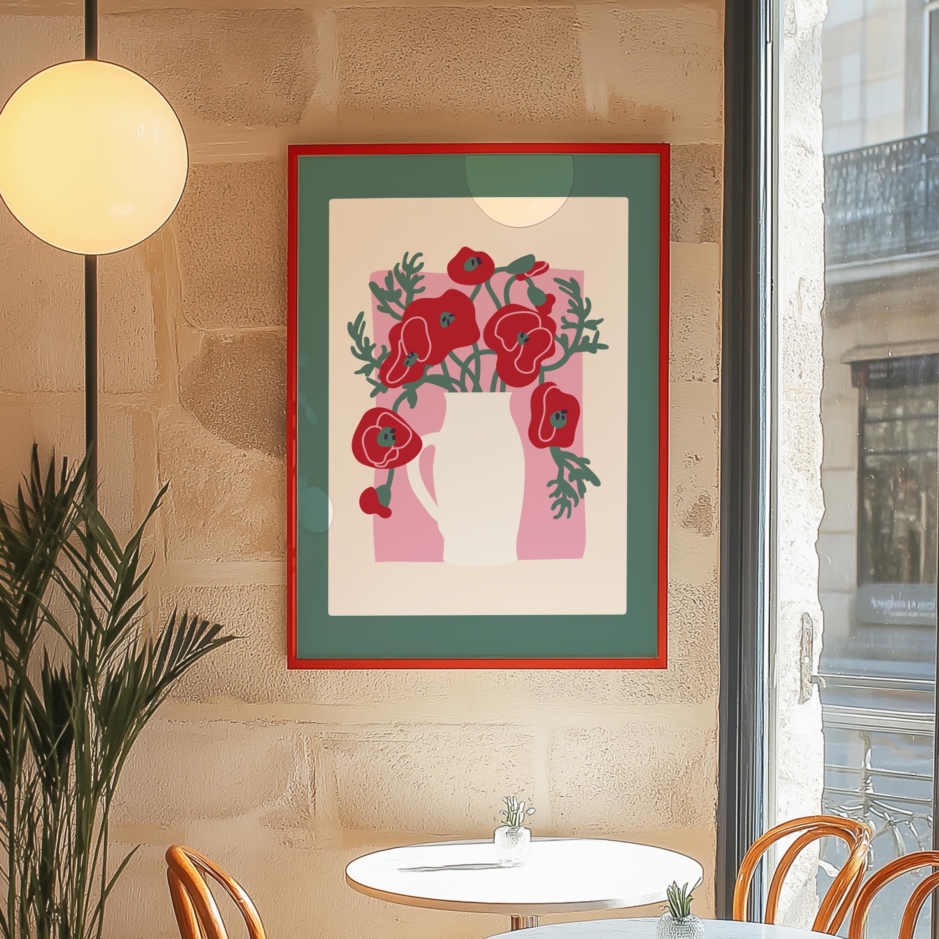 Bouquet of Flowers, Floral Art, Poppy Flower Print, Floral Decor, Colorful Art, Girls Bedroom, Gift Idea, Inspirational Art, Minimalist Art
