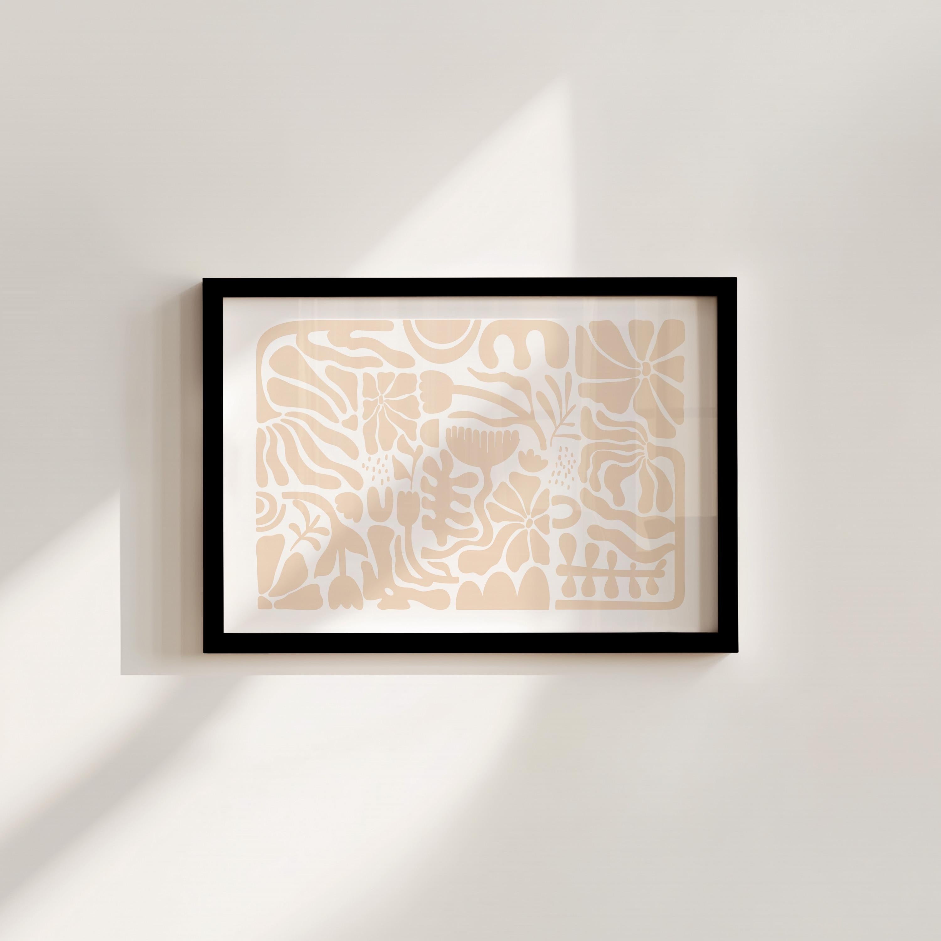 Retro Flower White and Beige Horizontal Digital Art Print