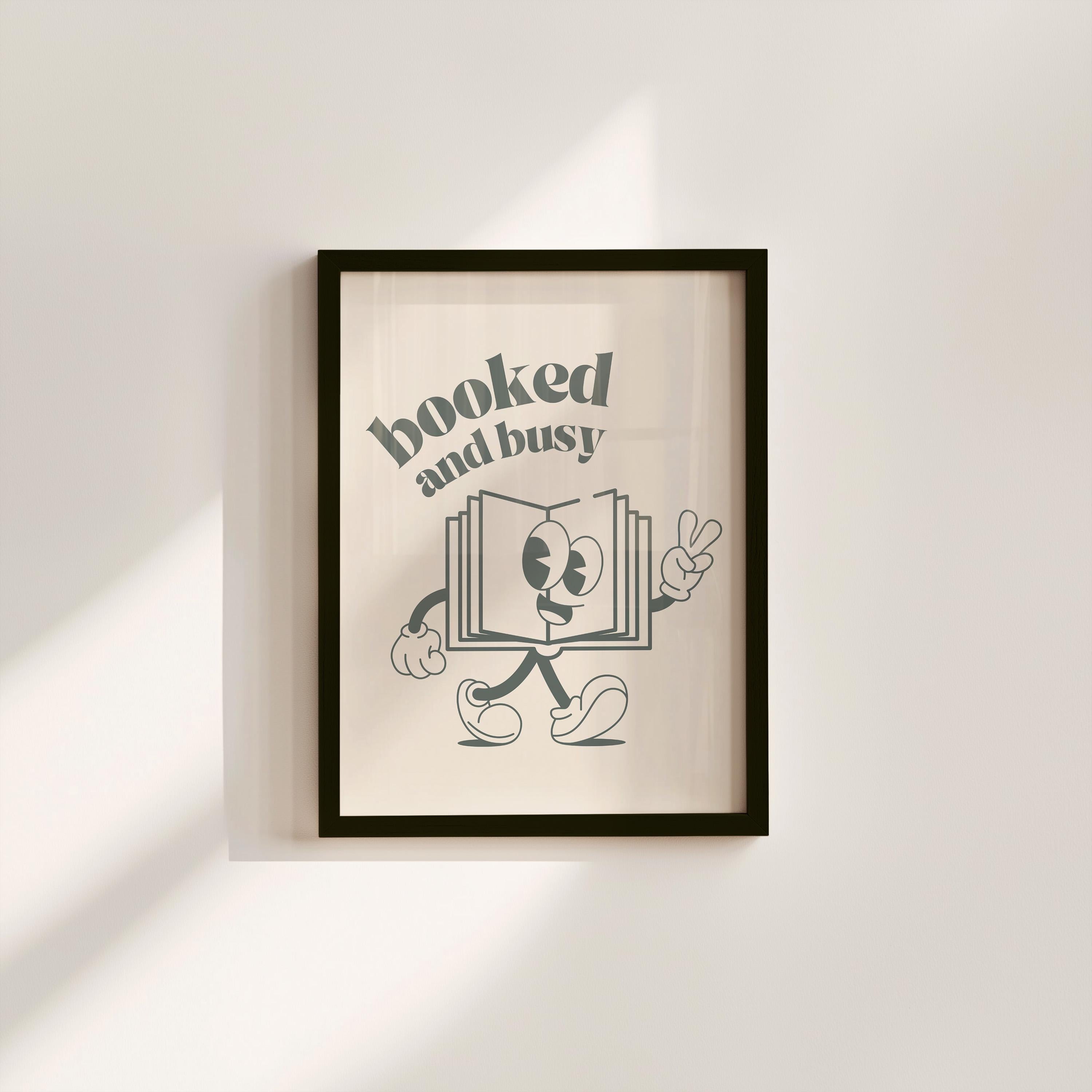 Booked and Busy Original-Digital Download-Wall Print-Retro-Downloadable Print-Trendy Art-70s Art Print-Retro Character-Girly Print-Kids-Dorm