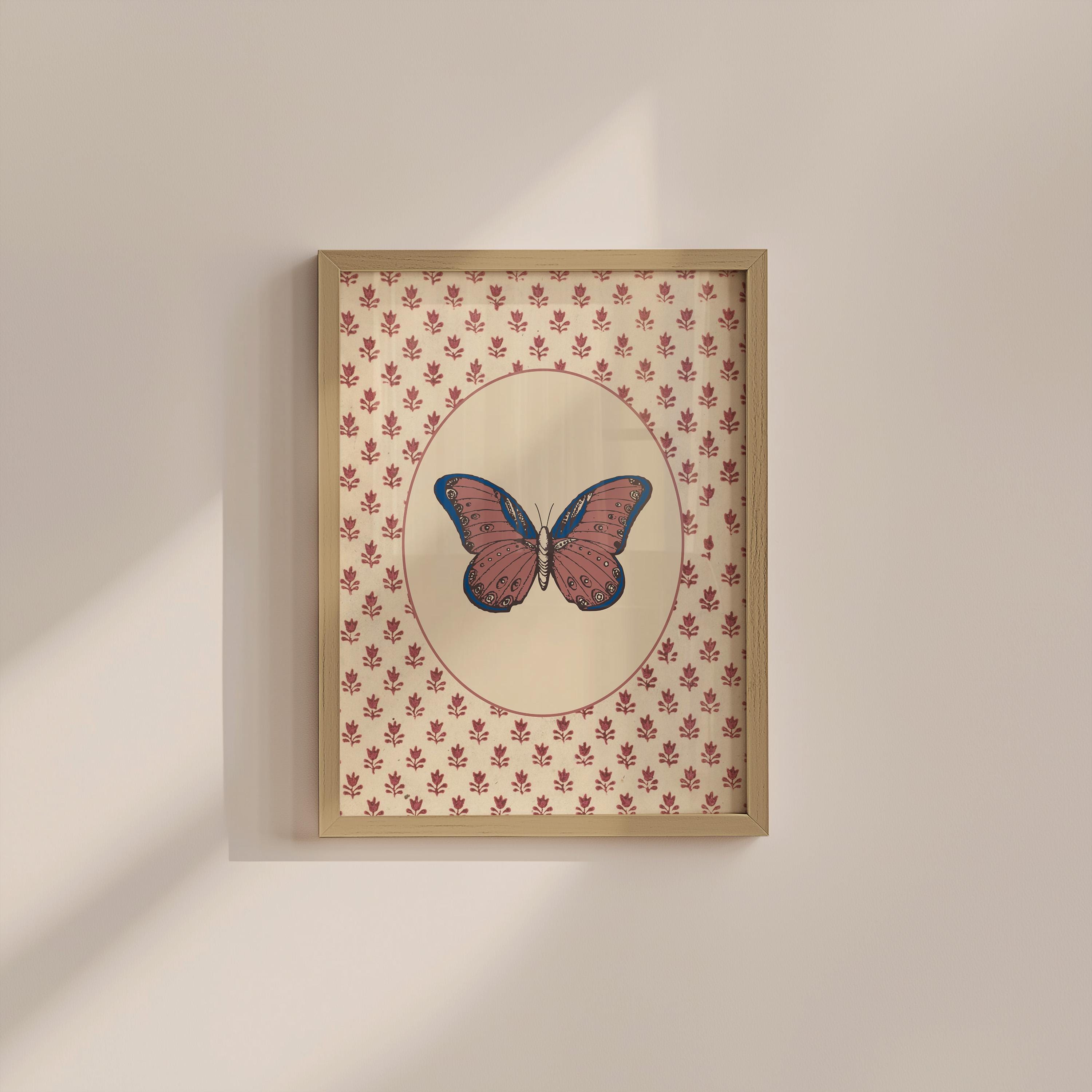 Vintage Butterfly Floral Digital Art Print