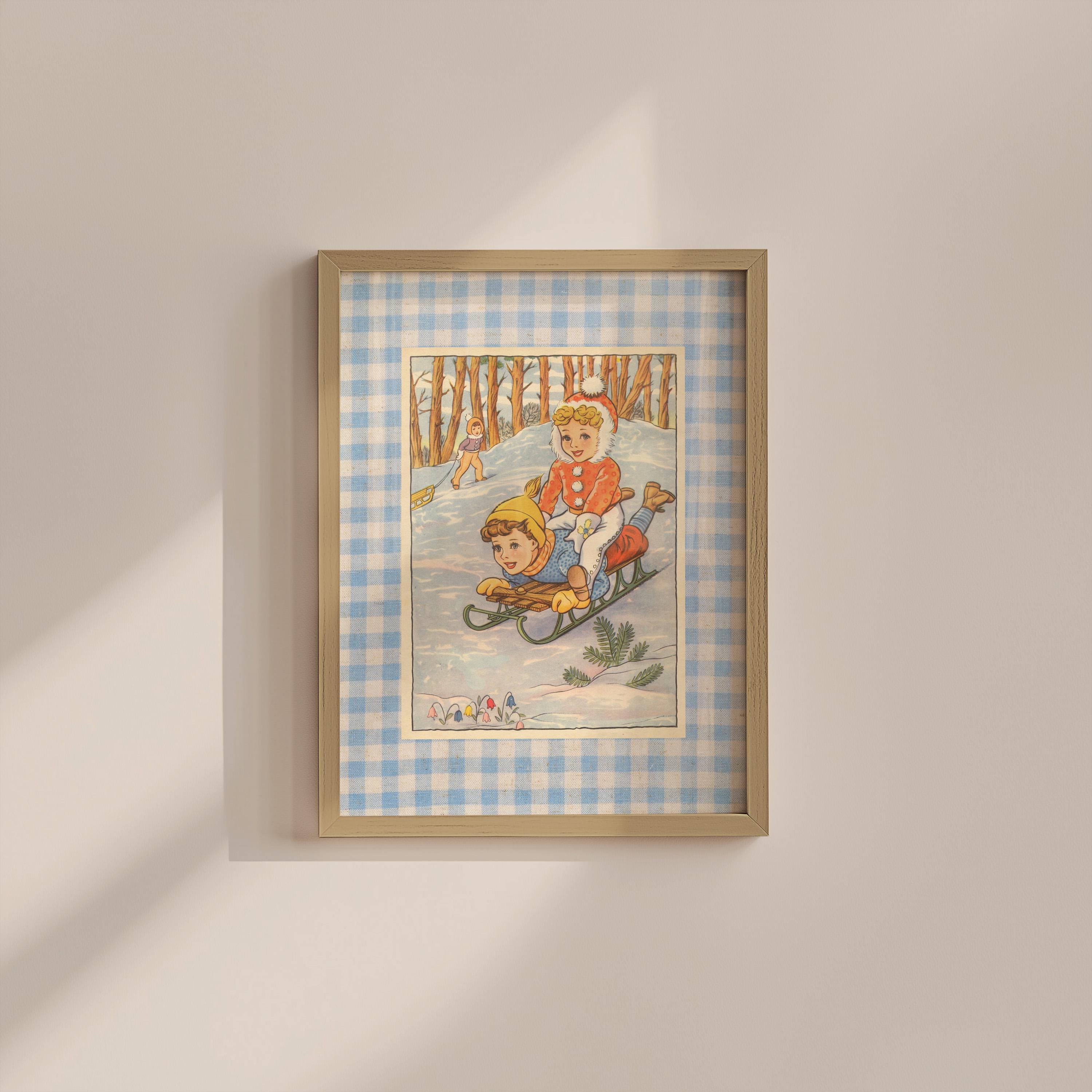 Kids Illustration Snow Day Vintage Digital Art Print