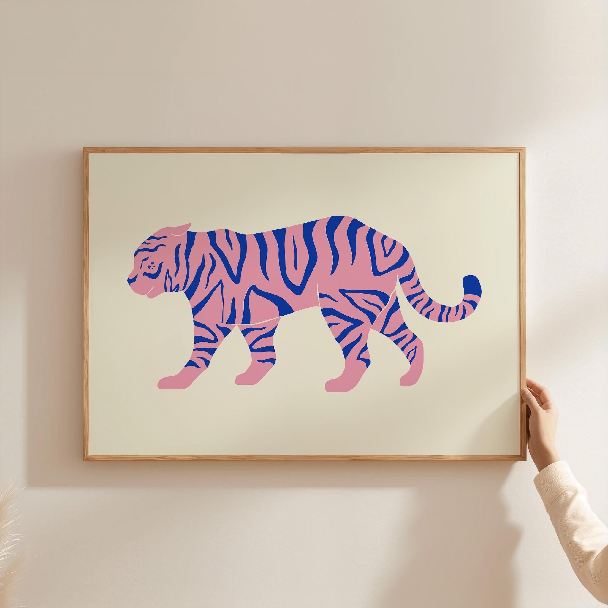 Tiger Art, Funky Print, Trendy Art Print, Pink Dorm Decor, Digital Art download, Girly Trendy Art, Minimal Animal Poster, Large Pink Poster
