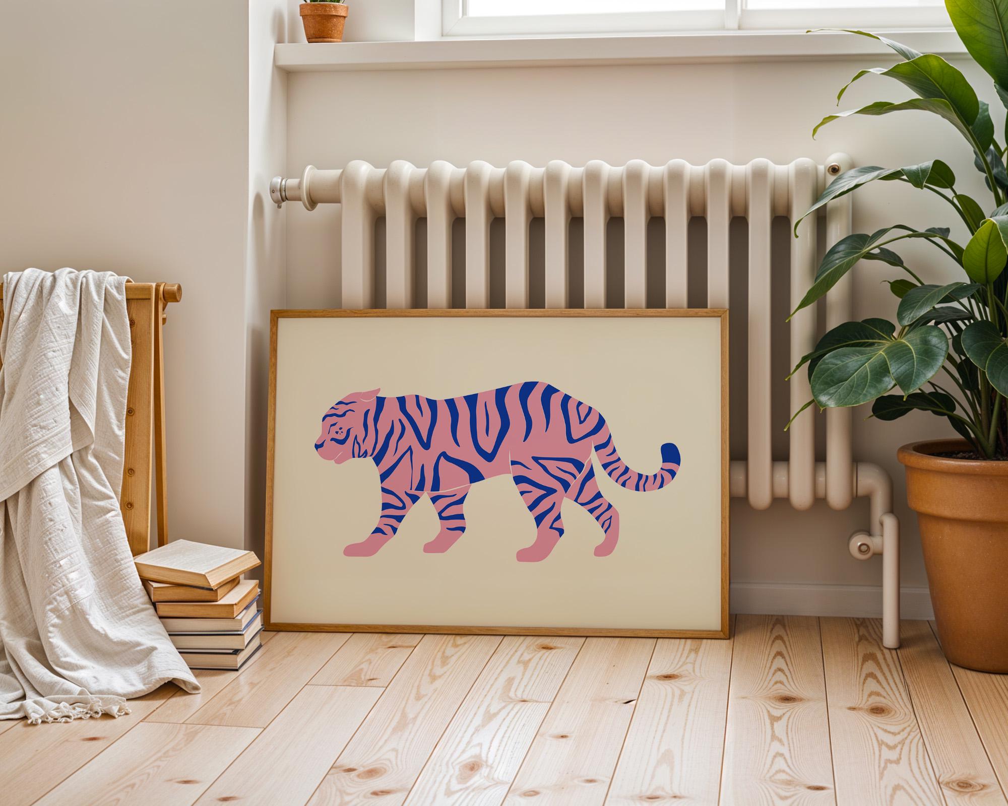 Tiger Art, Funky Print, Trendy Art Print, Pink Dorm Decor, Digital Art download, Girly Trendy Art, Minimal Animal Poster, Large Pink Poster
