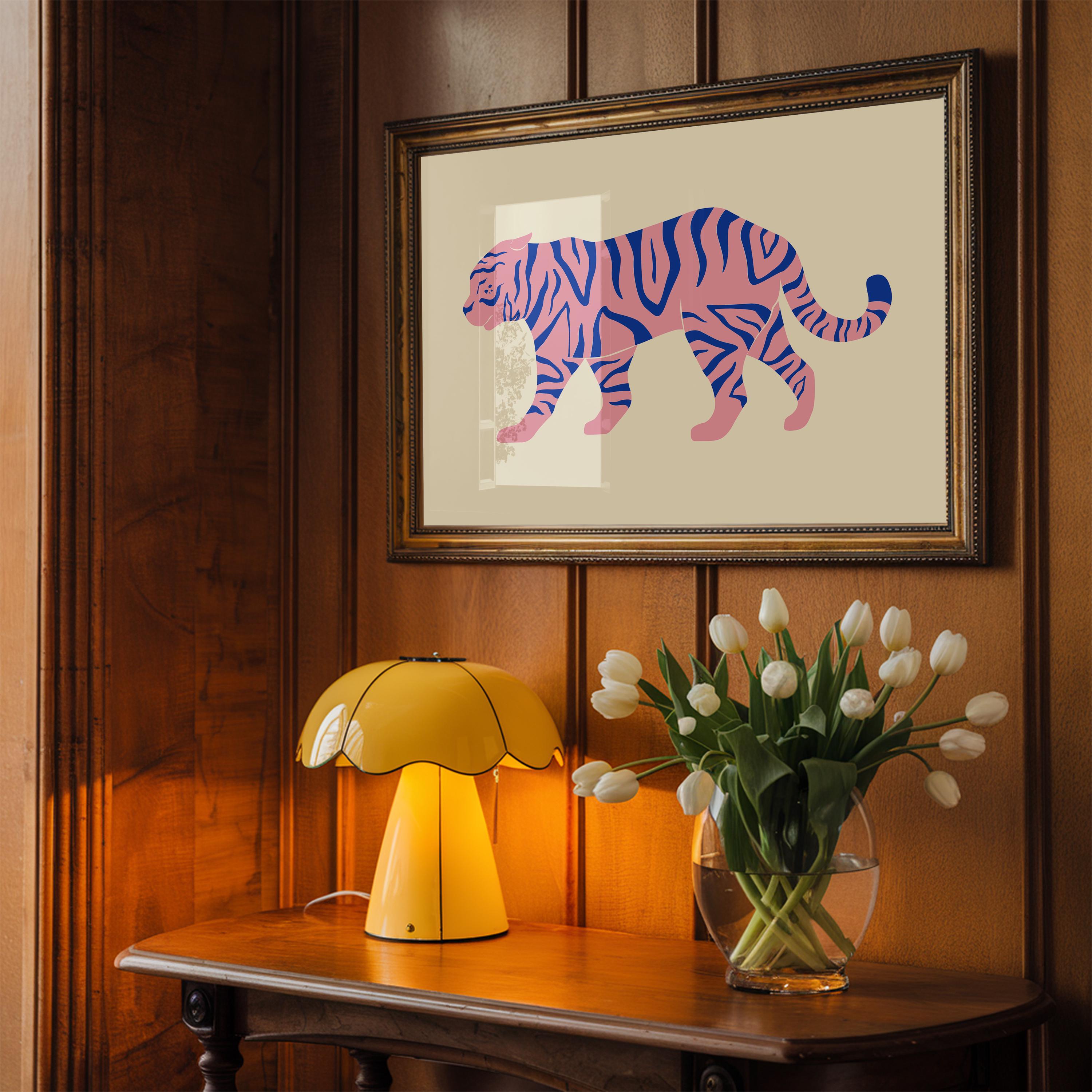 Tiger Art, Funky Print, Trendy Art Print, Pink Dorm Decor, Digital Art download, Girly Trendy Art, Minimal Animal Poster, Large Pink Poster