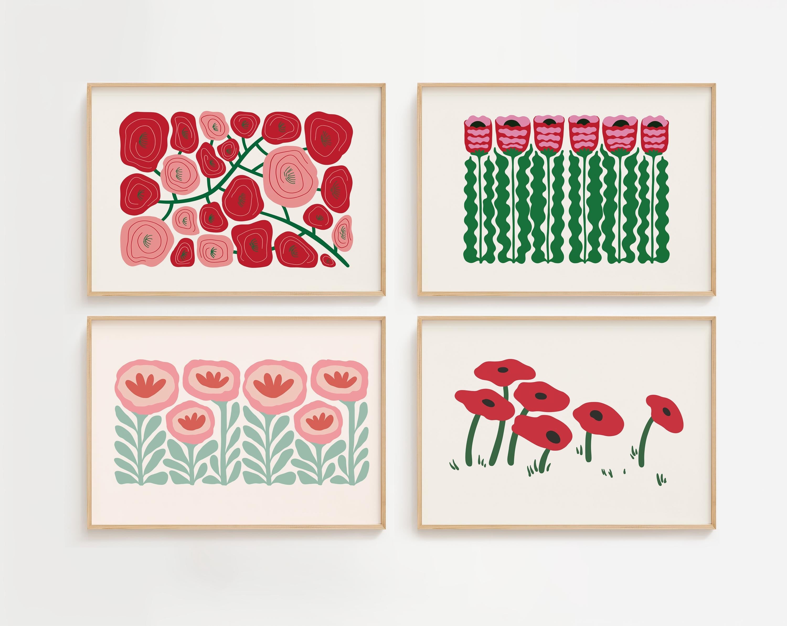 Set of 4 Floral Abstract Digital Art Prints