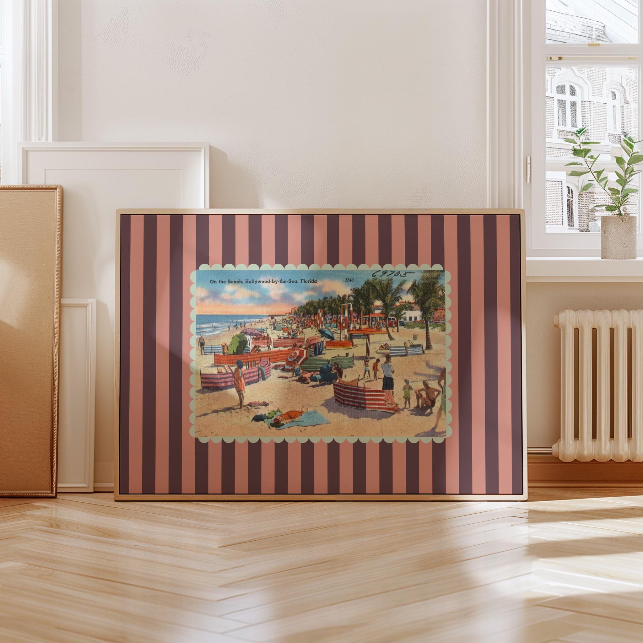 Retro Photo Art, Beach Art Print, Florida Striped Poster, Florida Art Print, Bar Cart Decor, Florida Decor, Vintage Photo Art
