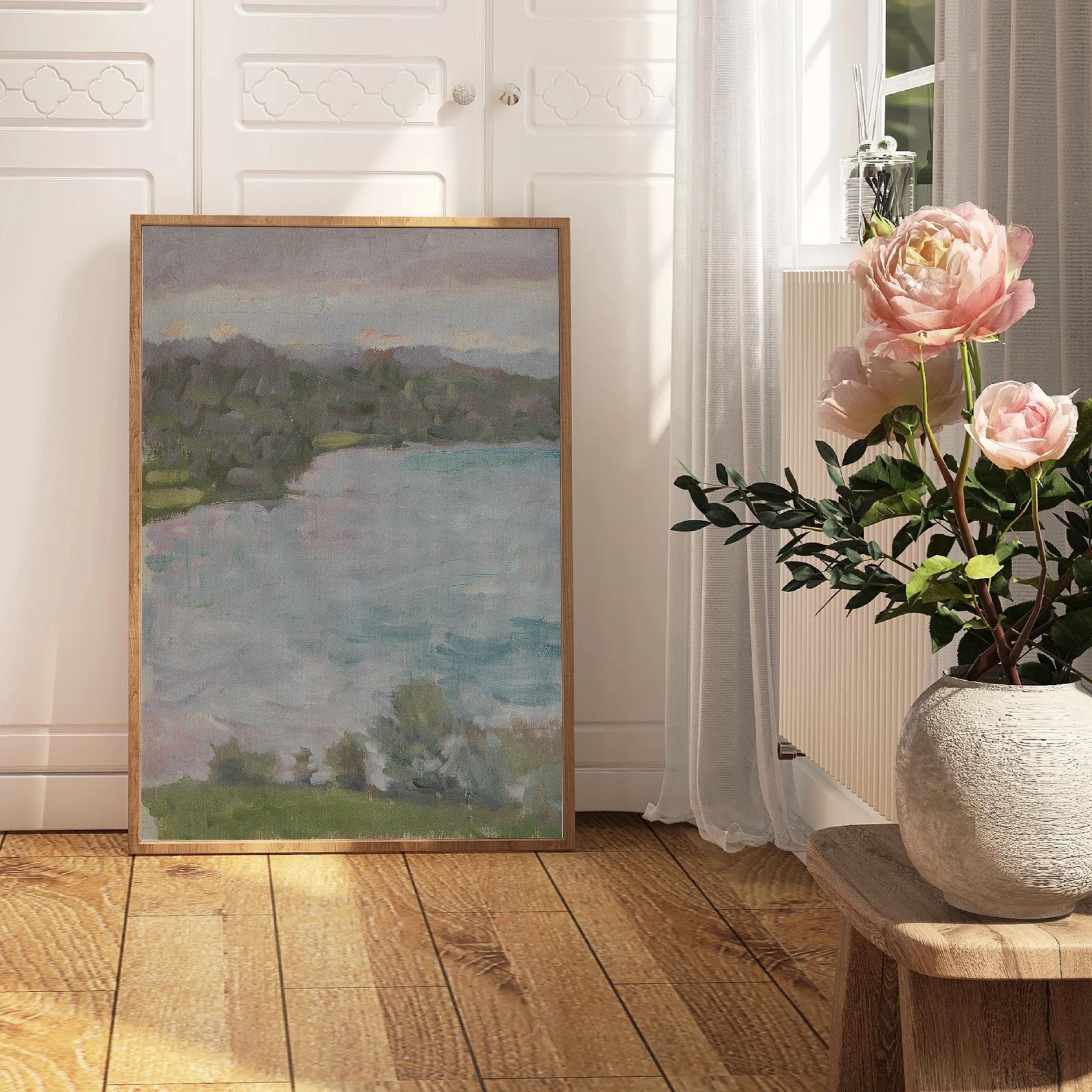 Coastal art print, Vintage coastal oil painting, Antique soft tone nautical wall art , Neutral seaside wall decor, digital download