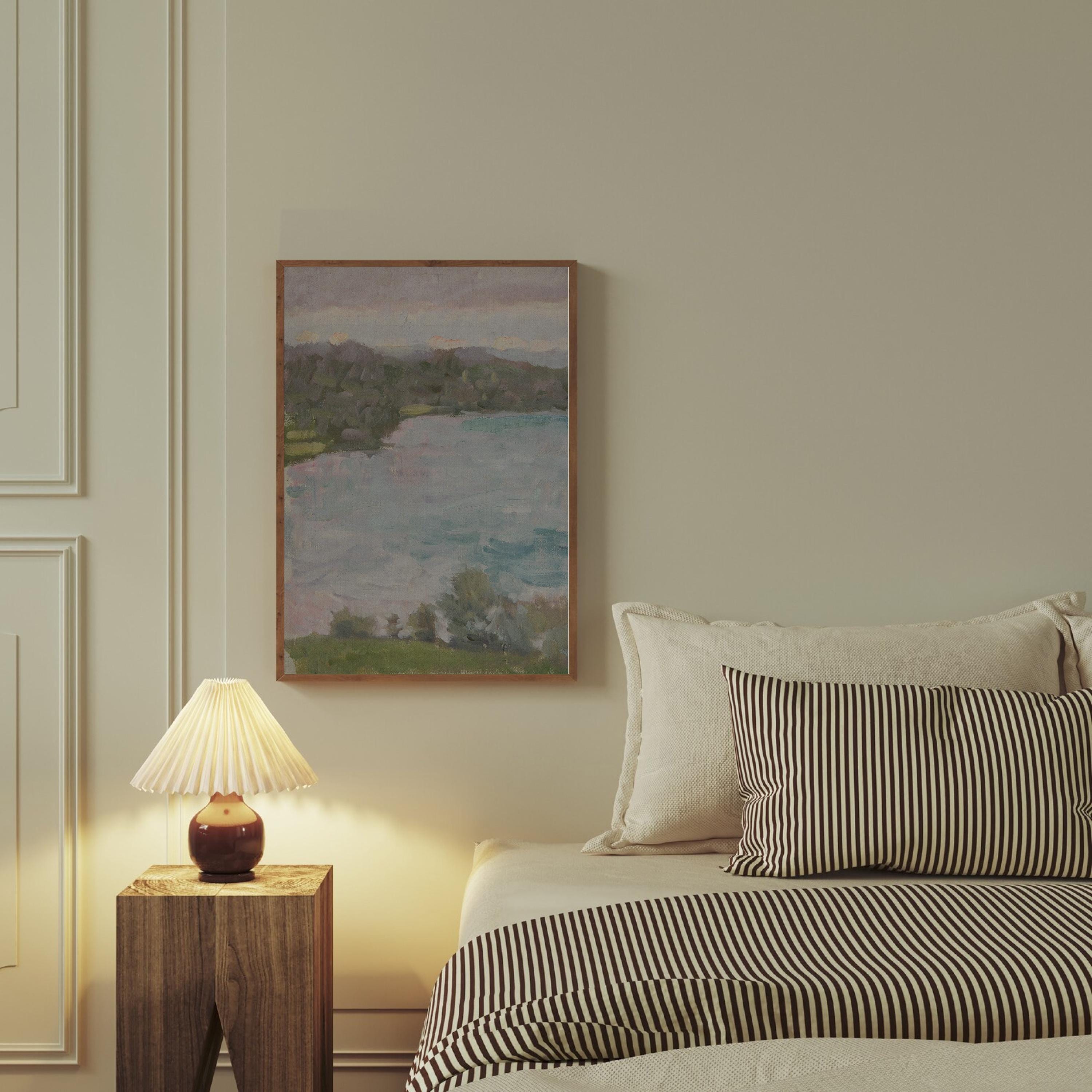Coastal art print, Vintage coastal oil painting, Antique soft tone nautical wall art , Neutral seaside wall decor, digital download