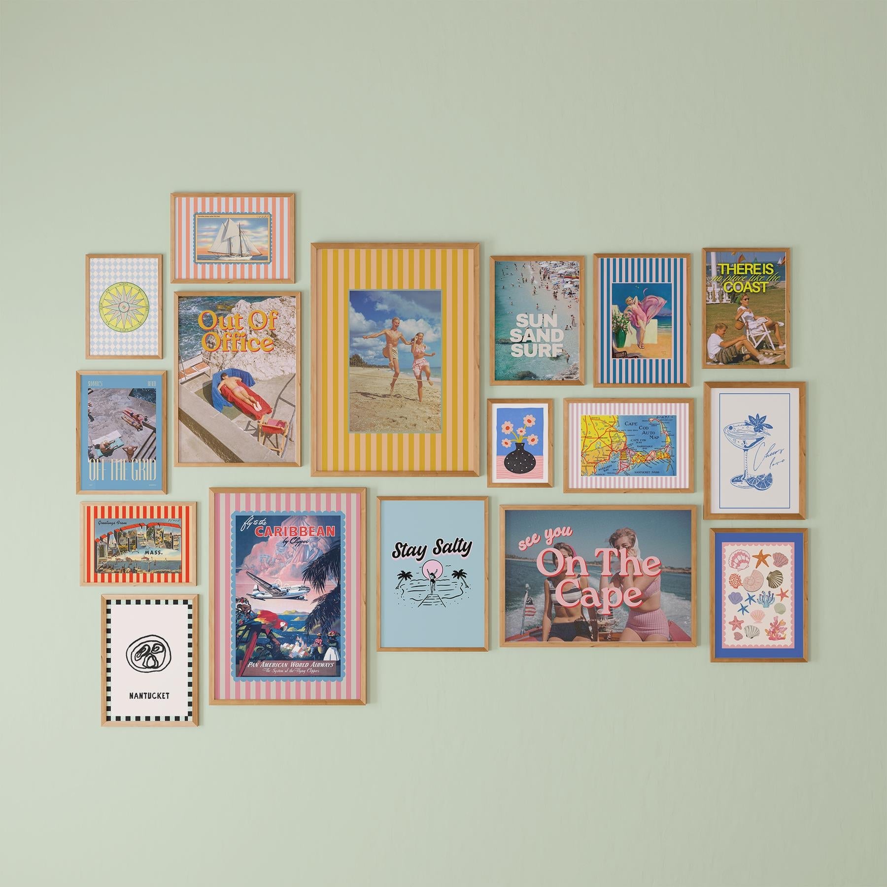 Gallery Wall Set of 17 Beachy Digital Art Prints