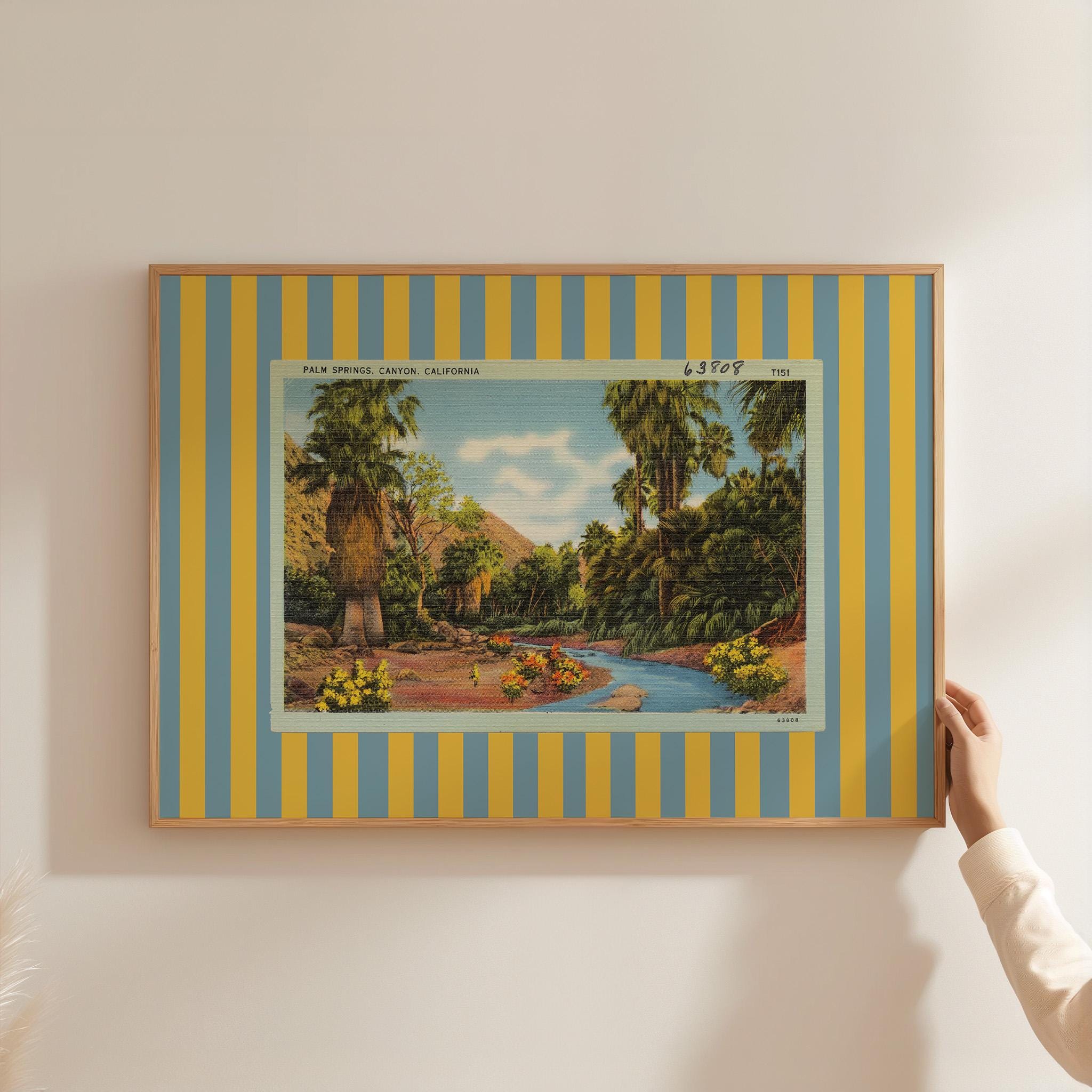 Set of 4 digital art prints, Palm Springs Print, Retro California Art, Postcard Vintage, Striped Decor, Palm Desert Poster, Desert Art Print