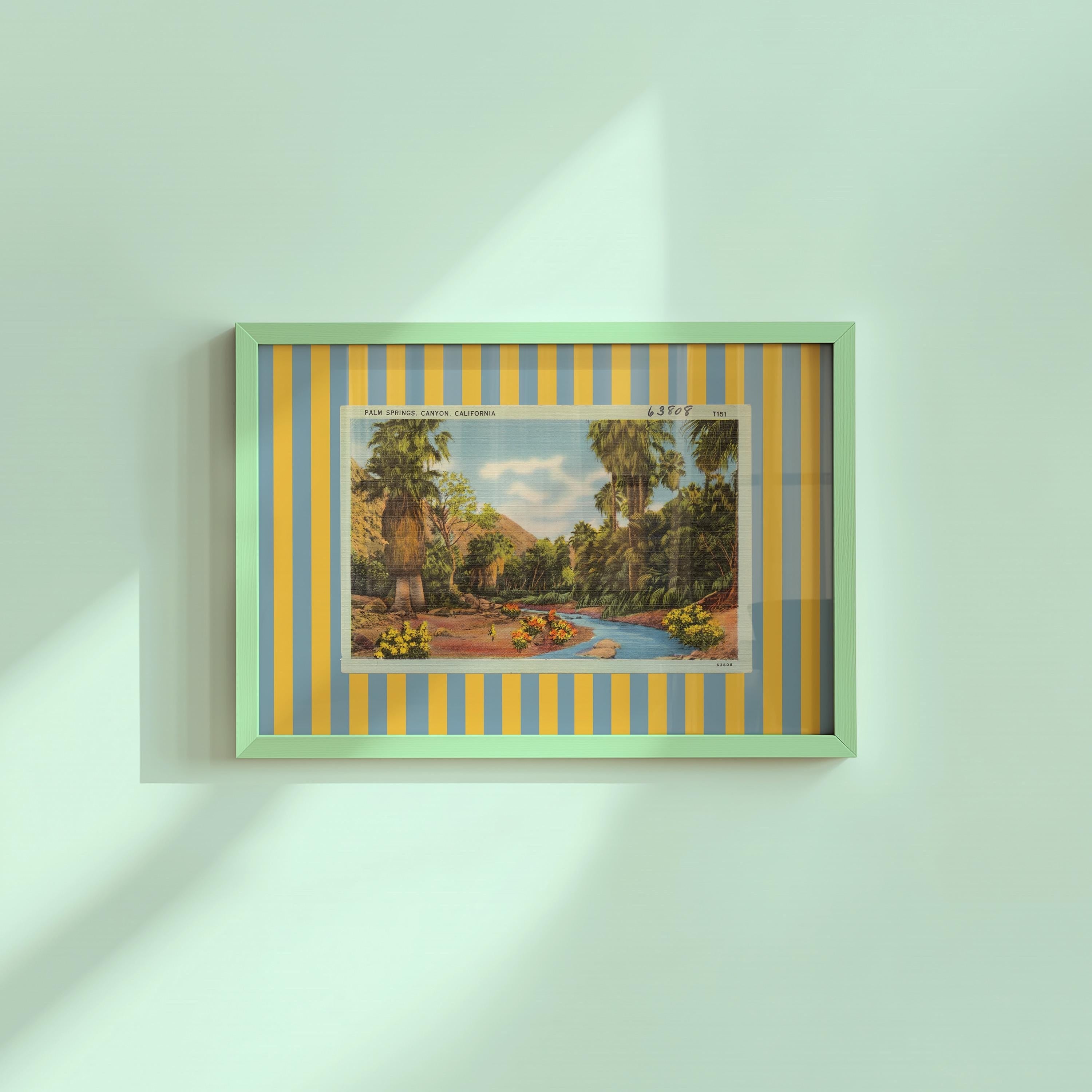 Vintage Palm Springs Postcard Digital Art Print, Eclectic Wall Decor, Colorful Striped Mixed Media Collage, Maximalist Aesthetic Home Decor