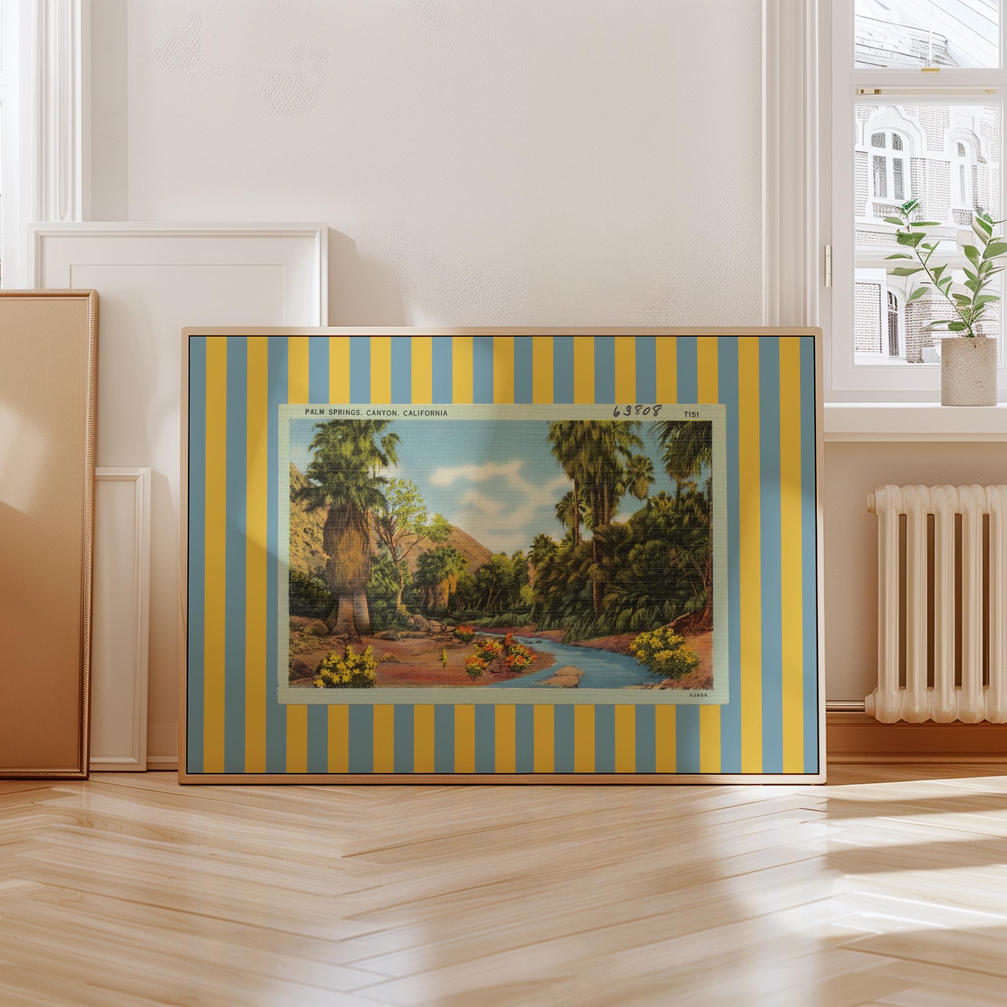 Vintage Palm Springs Postcard Digital Art Print, Eclectic Wall Decor, Colorful Striped Mixed Media Collage, Maximalist Aesthetic Home Decor