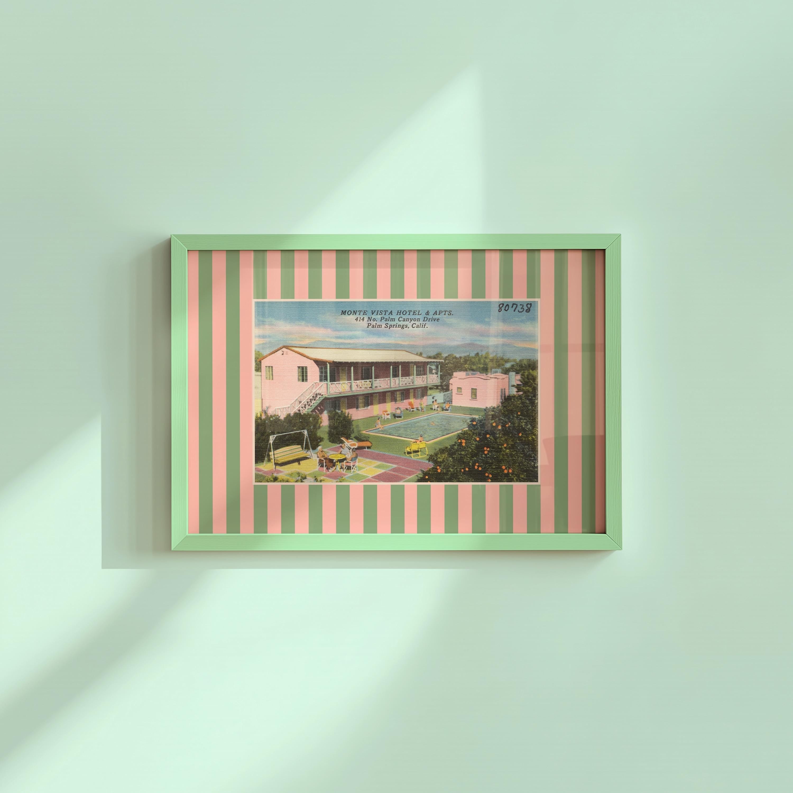 Vintage Palm Springs Postcard Digital Art Print, Eclectic Wall Decor, Colorful Striped Motel Art Print, Palm Springs Motel, Retro Desert Art