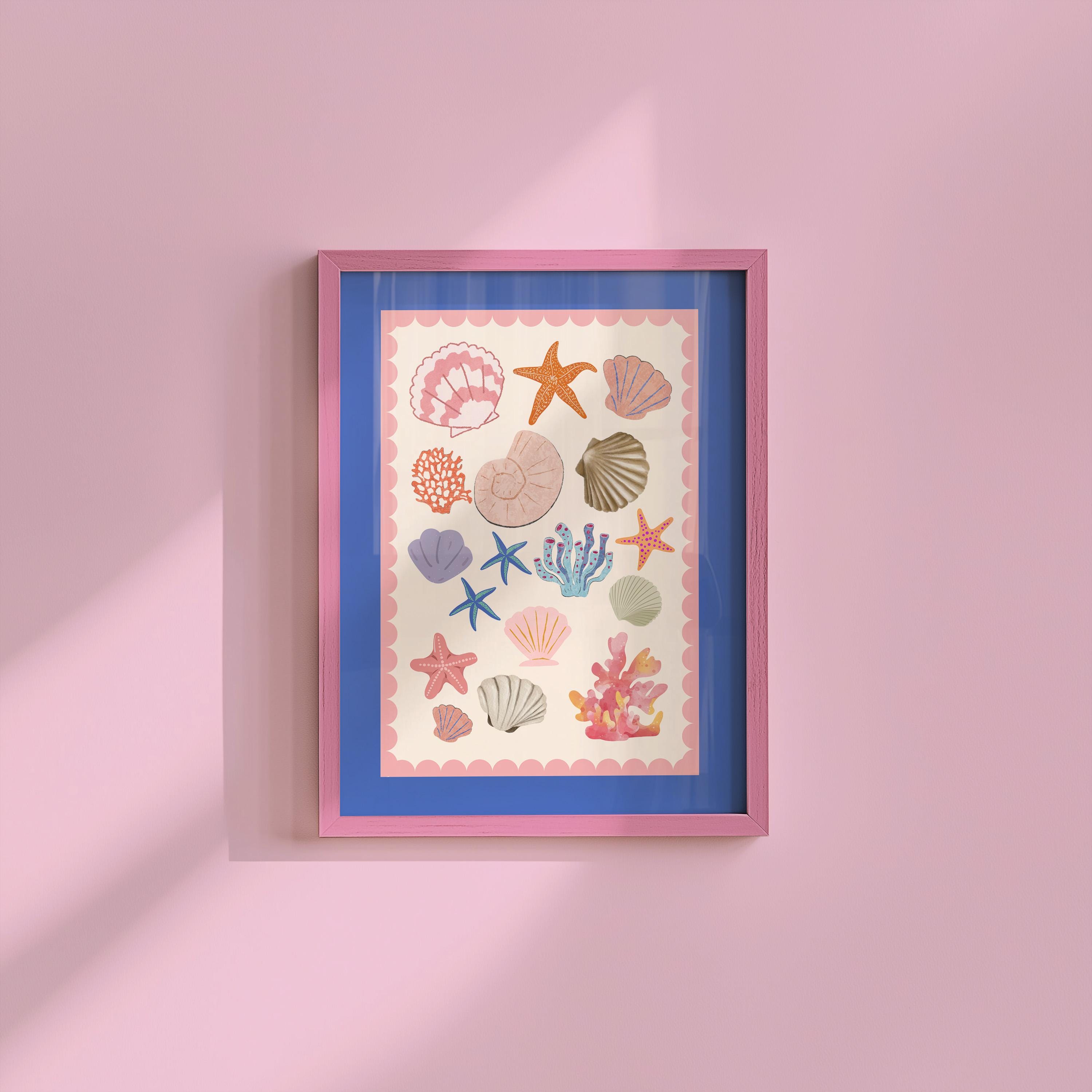 Beach Club Poster, Pink Poster, Sea Shell Illustration, Sun Sunshine Poster, Chic Summer Poster, Beach Club Art Print, Cute Pink Beach Print