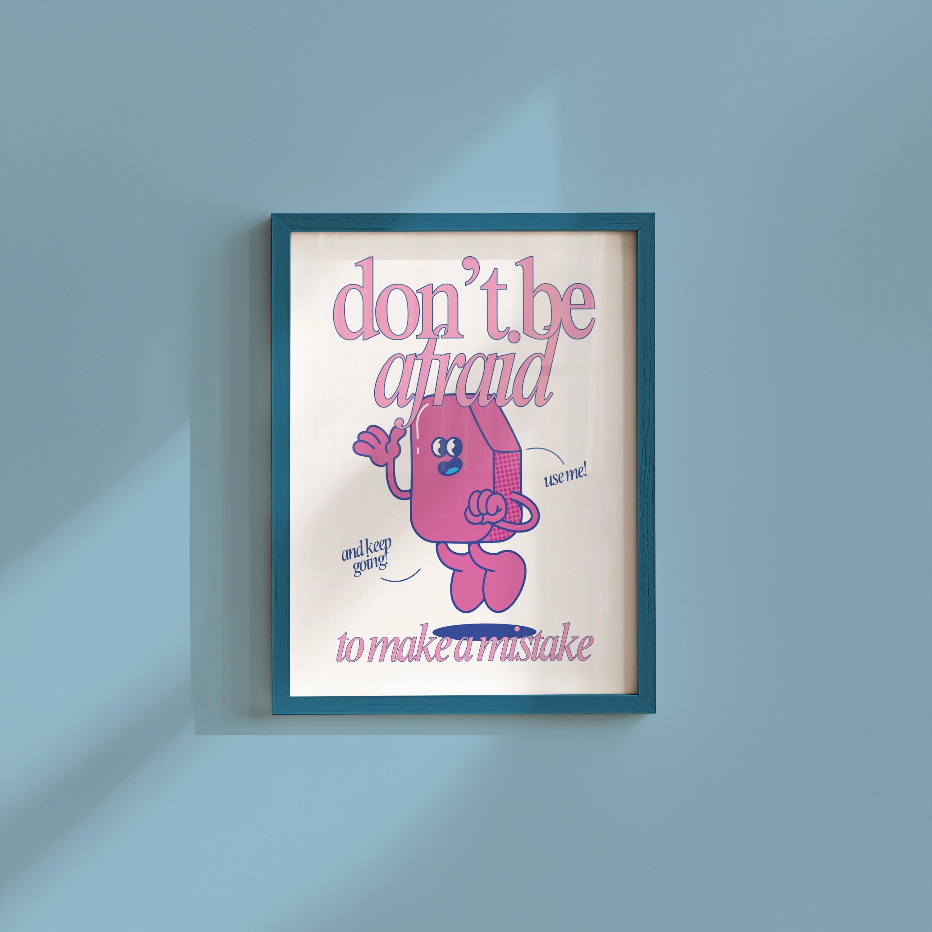 Cute Retro Character Print - Kids Room Poster, Make Mistakes Art, Trendy Classroom Decor, Positive Vibes Wall Art for Children