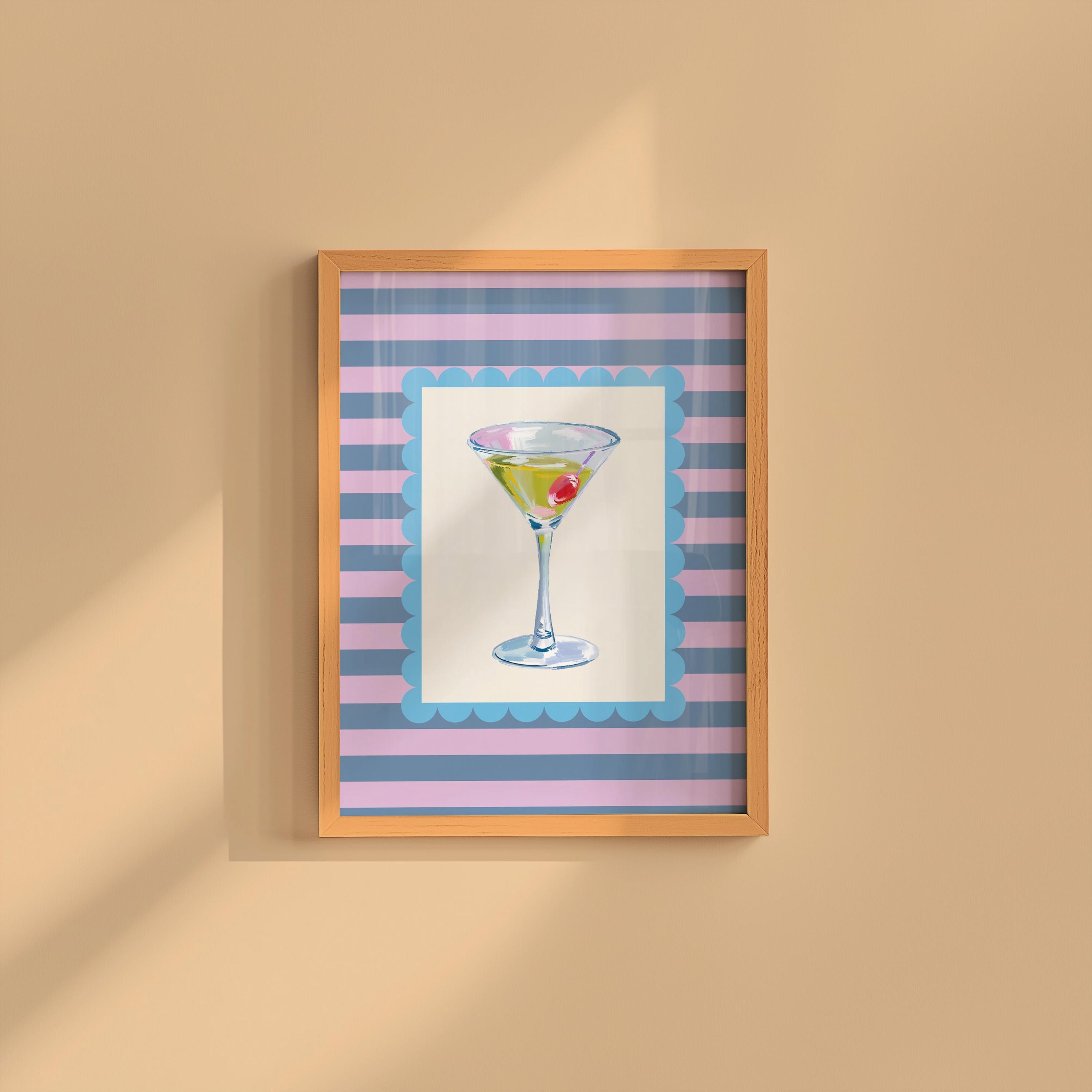 Vintage Dirty Martini Print, Striped Cocktail Poster, Cute Retro Kitchen Bar Home Decor, Aesthetic Trendy Martini Art, Fun Colorful Drink