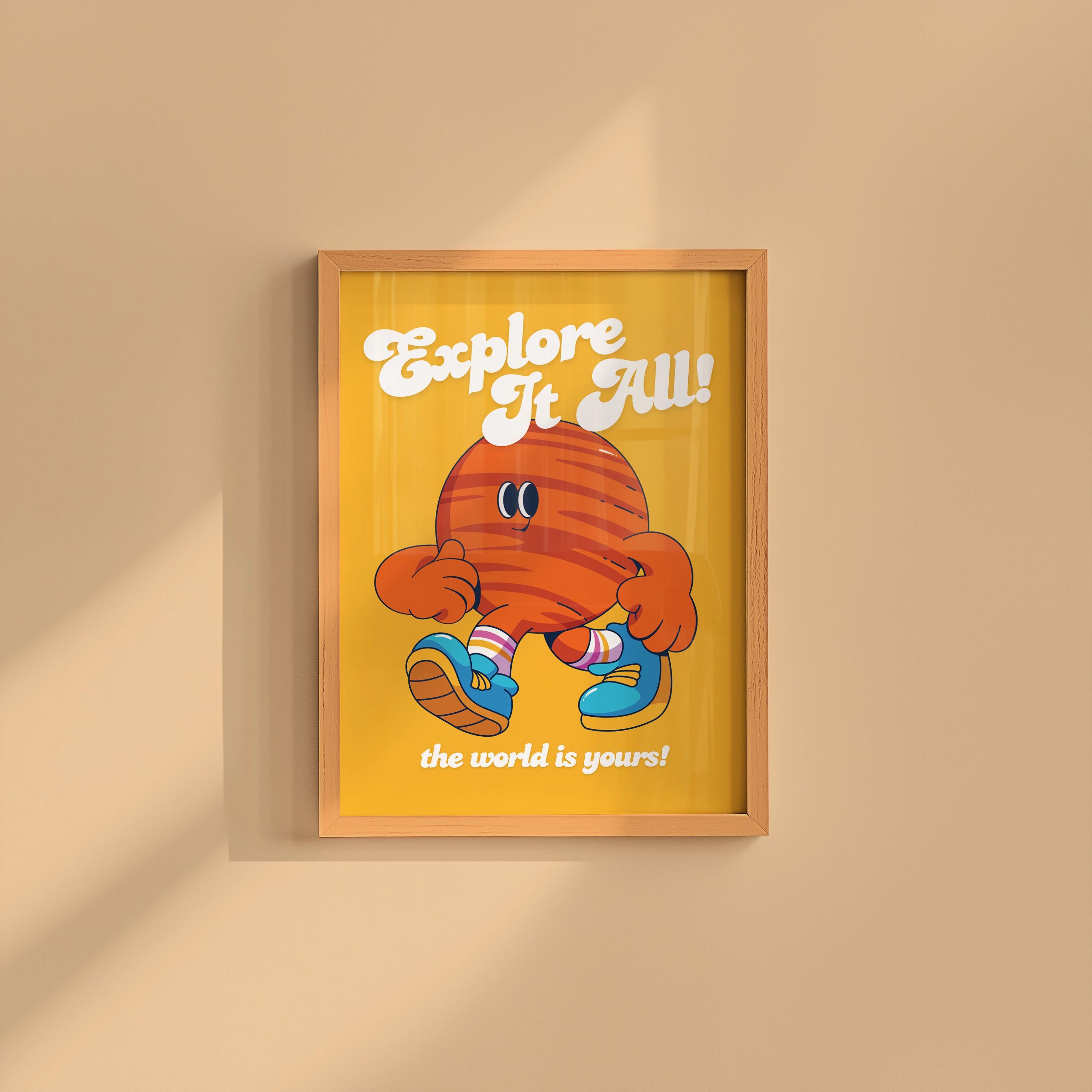 Classroom Art, Kids Room Art, Downloadable Print, Cartoon Art Print, Planets Cartoon Art, Trendy Posters, Vintage Mascot Art, Positive Art