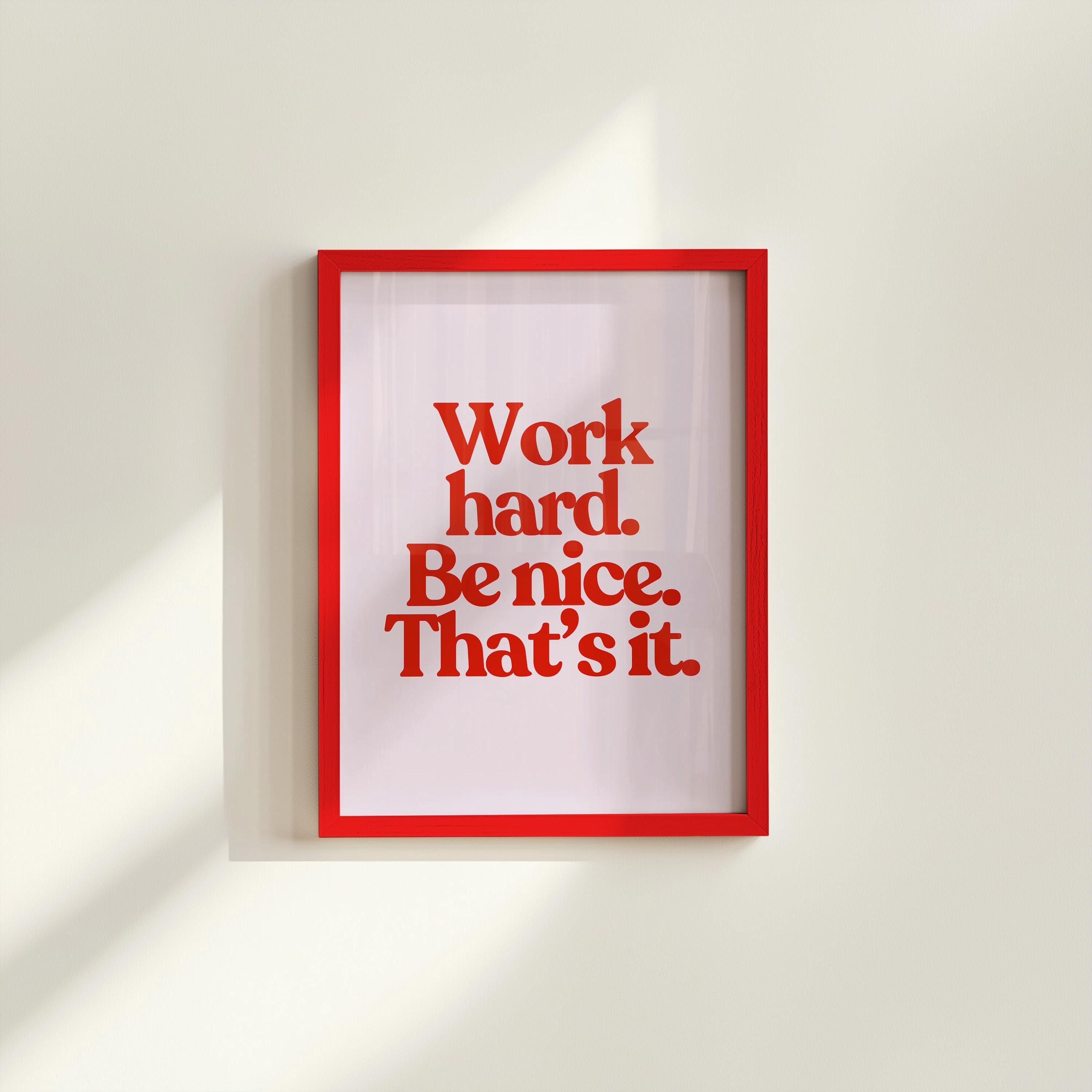 Work Hard Print, Retro Typography Print, Red Wall Print, Kids Wall Art, Positivity Poster, Retro Quote Print, Classroom Posters, School Gift