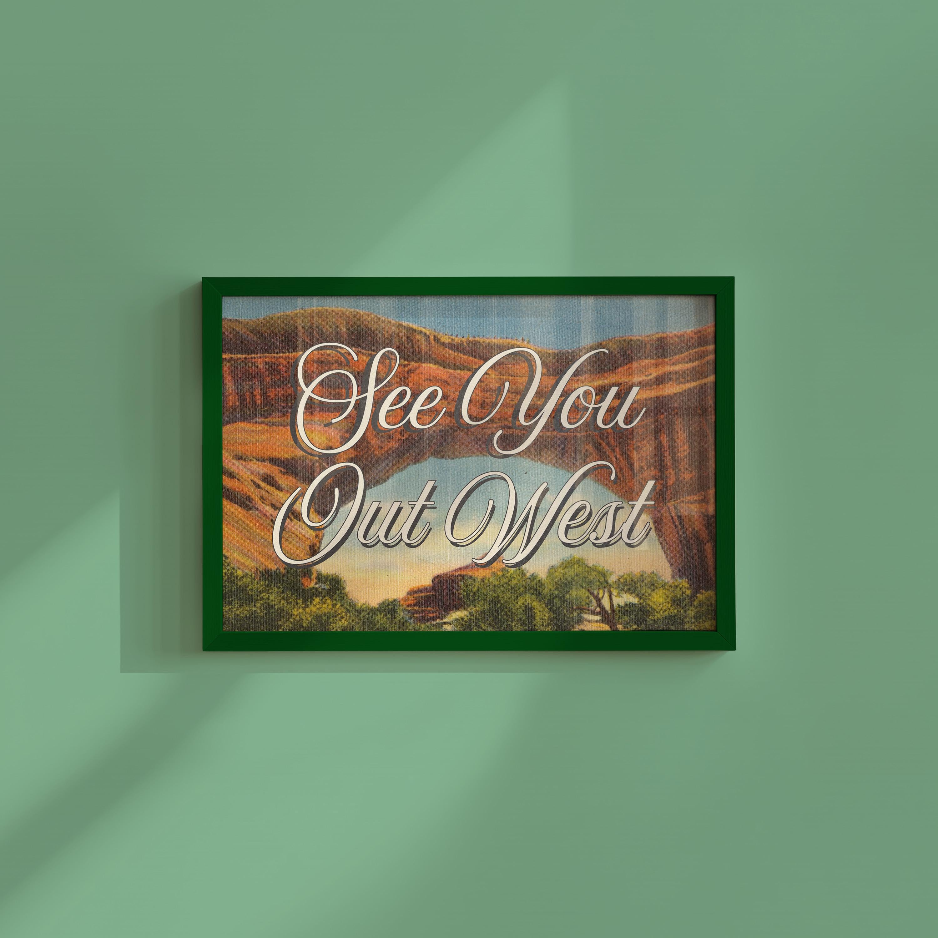 See You Out West Art, Retro Art Print, Western Art, Trendy Art Print, Postcard Print, Cowboy Art, Western Theme Nursery, Western Decor