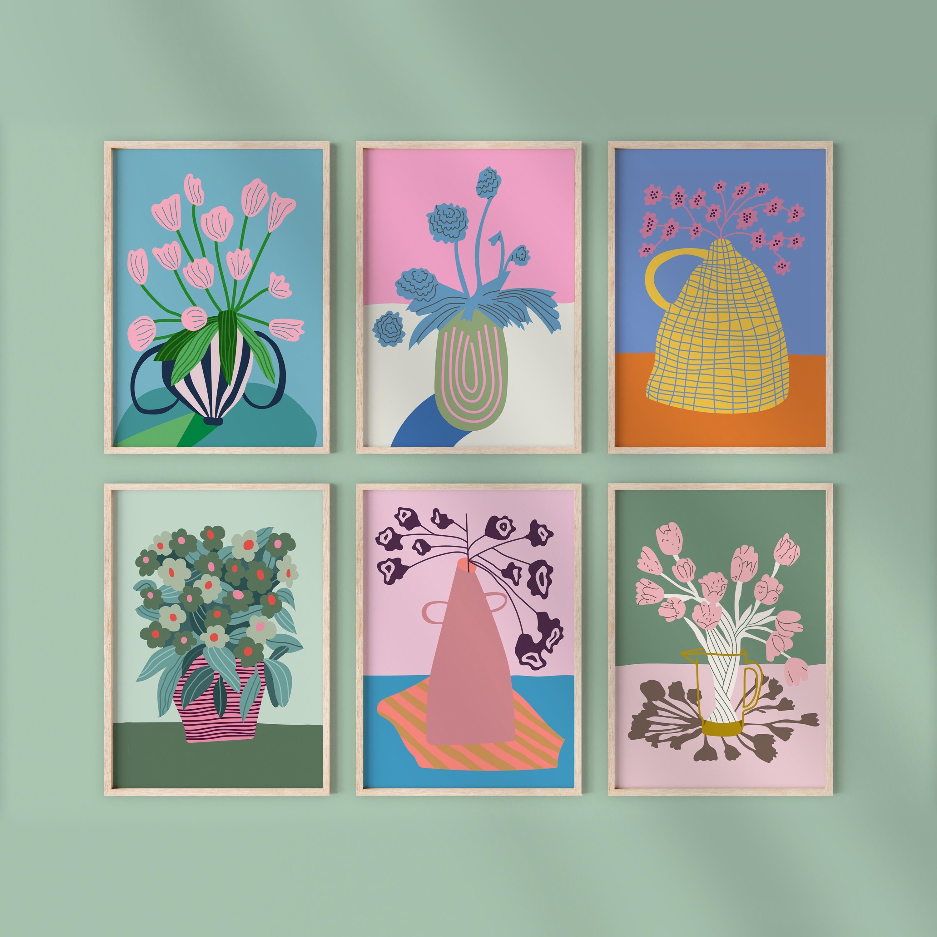 Set of 6 Floral Abstract Digital Art Prints