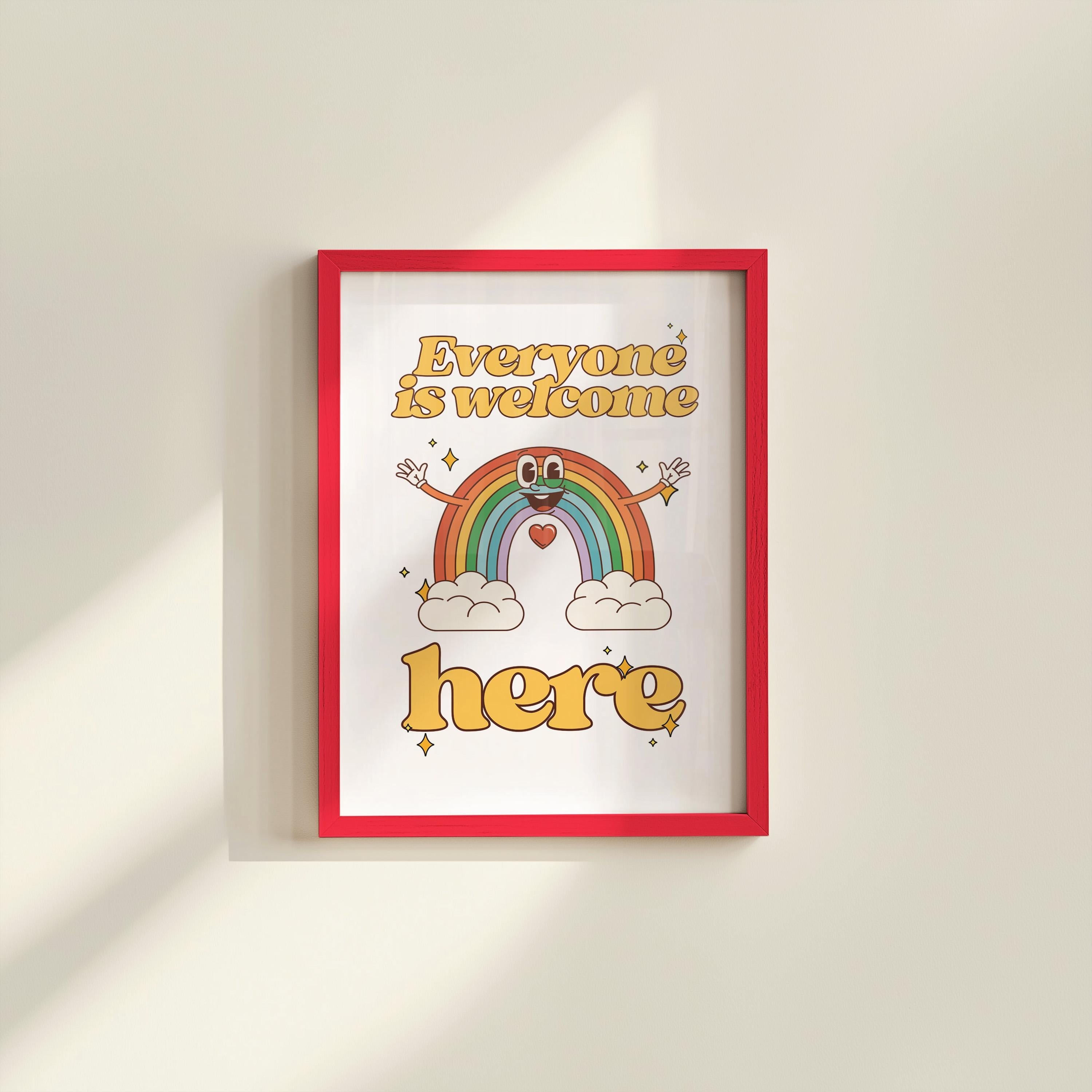 Everyone Is Welcome Here Rainbow White Digital Art Print