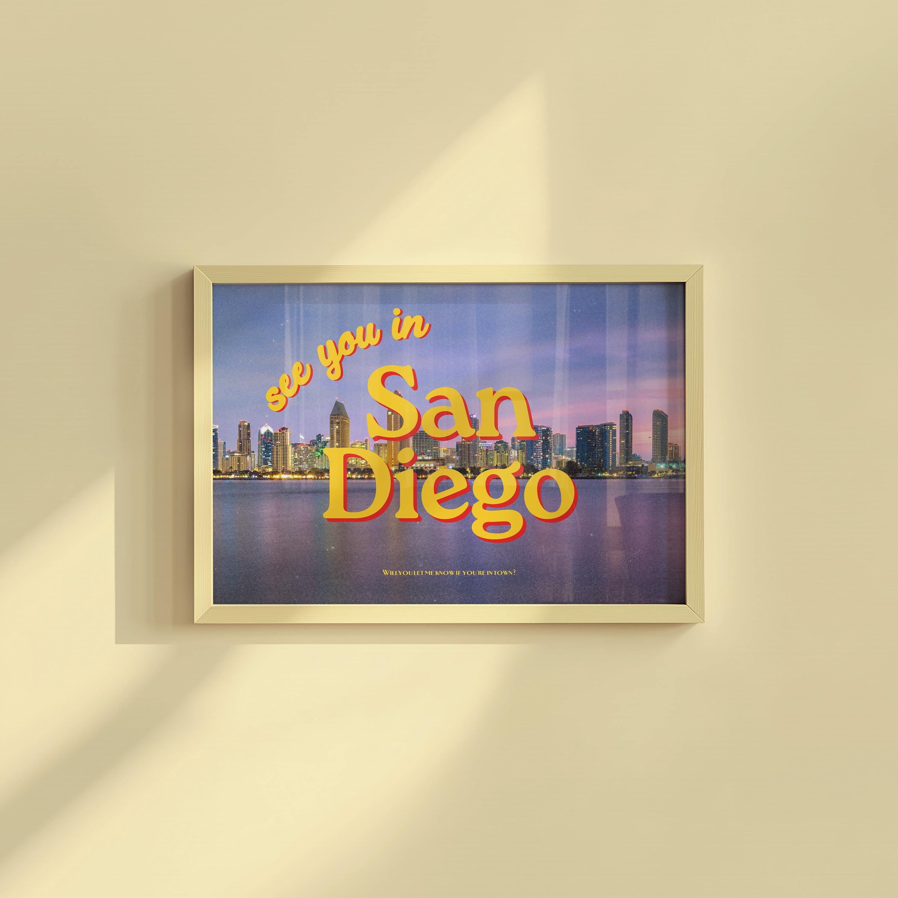 See you in San Diego Night Retro Photograph Horizontal Digital Art Print