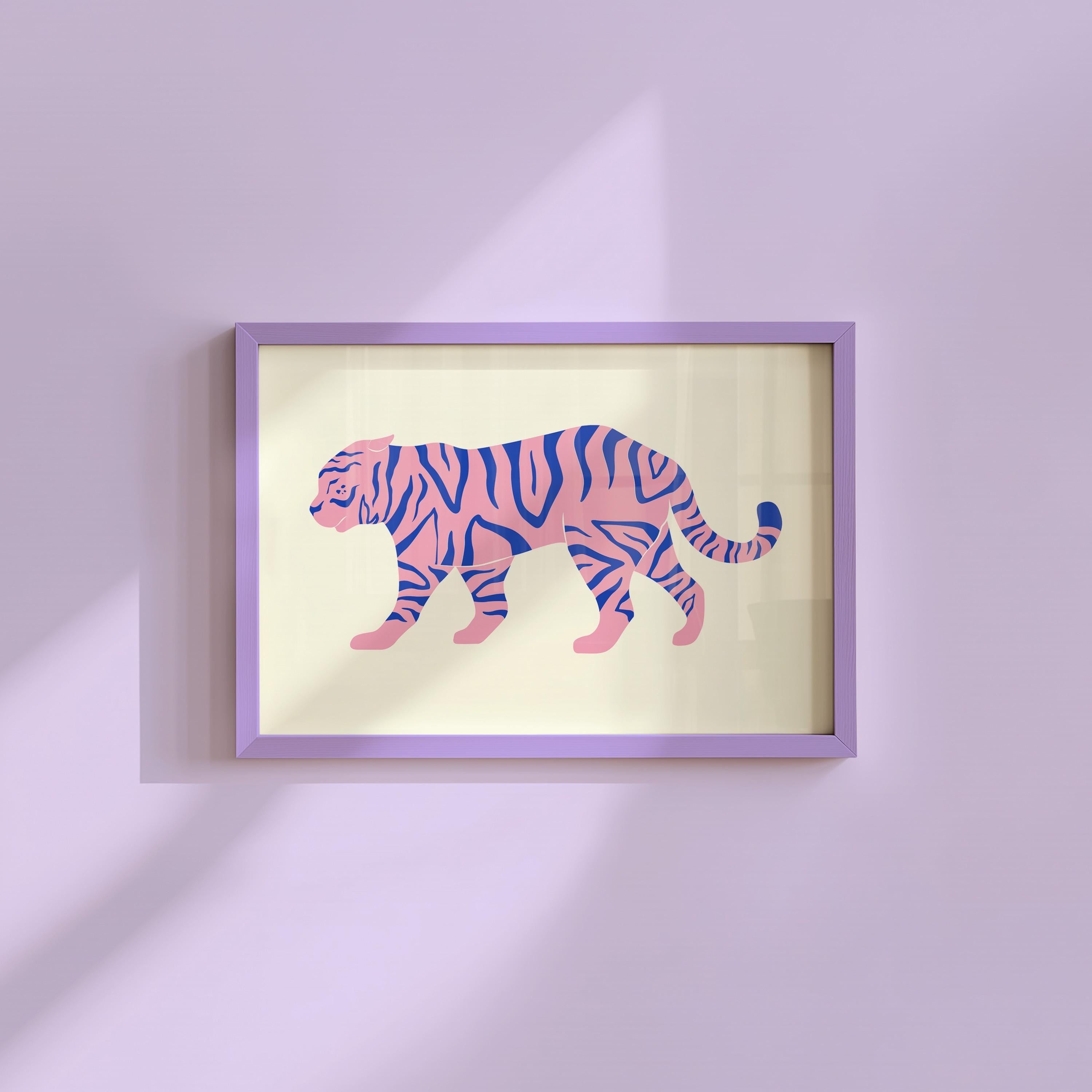 Tiger Art, Funky Print, Trendy Art Print, Pink Dorm Decor, Digital Art download, Girly Trendy Art, Minimal Animal Poster, Large Pink Poster