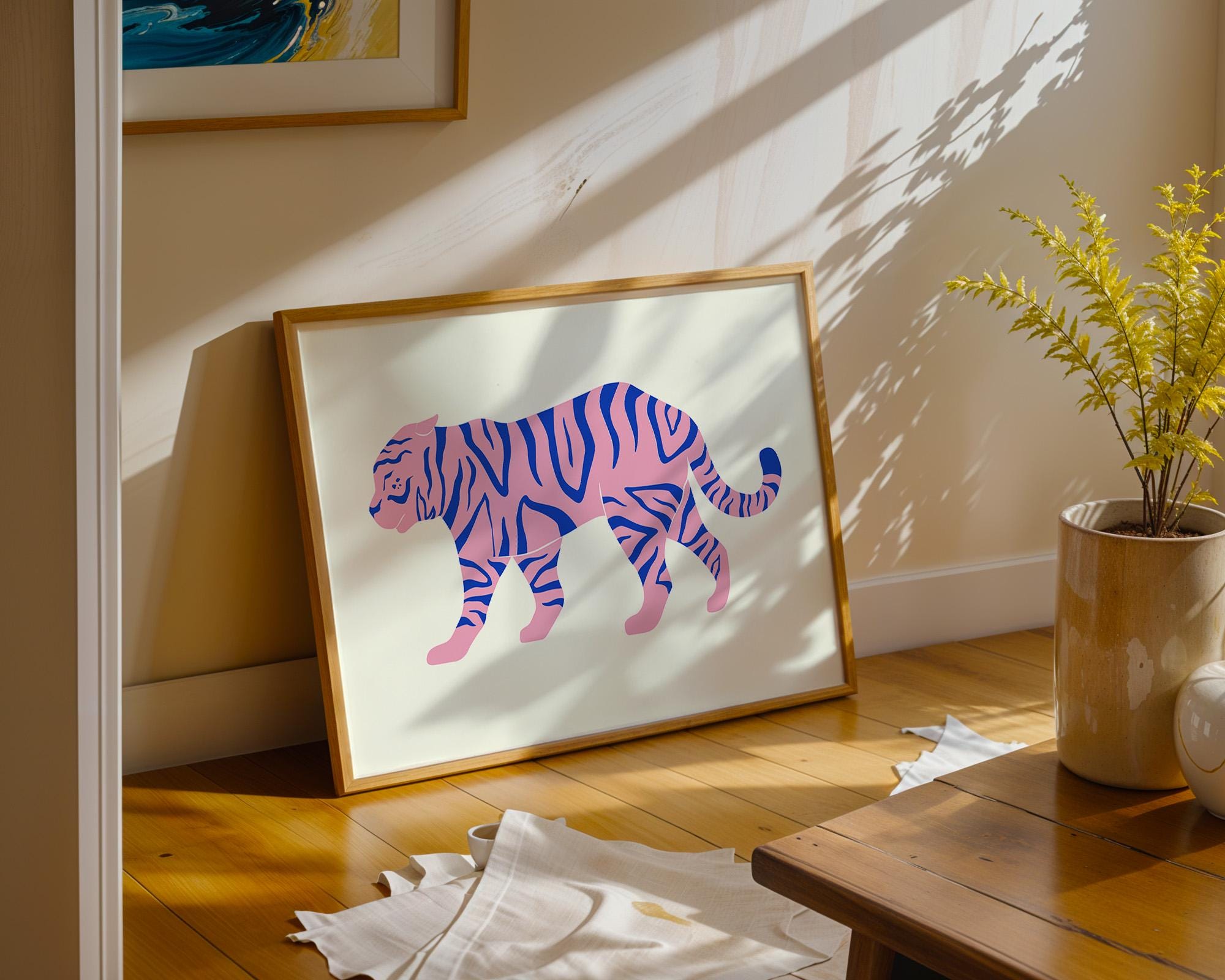 Tiger Art, Funky Print, Trendy Art Print, Pink Dorm Decor, Digital Art download, Girly Trendy Art, Minimal Animal Poster, Large Pink Poster