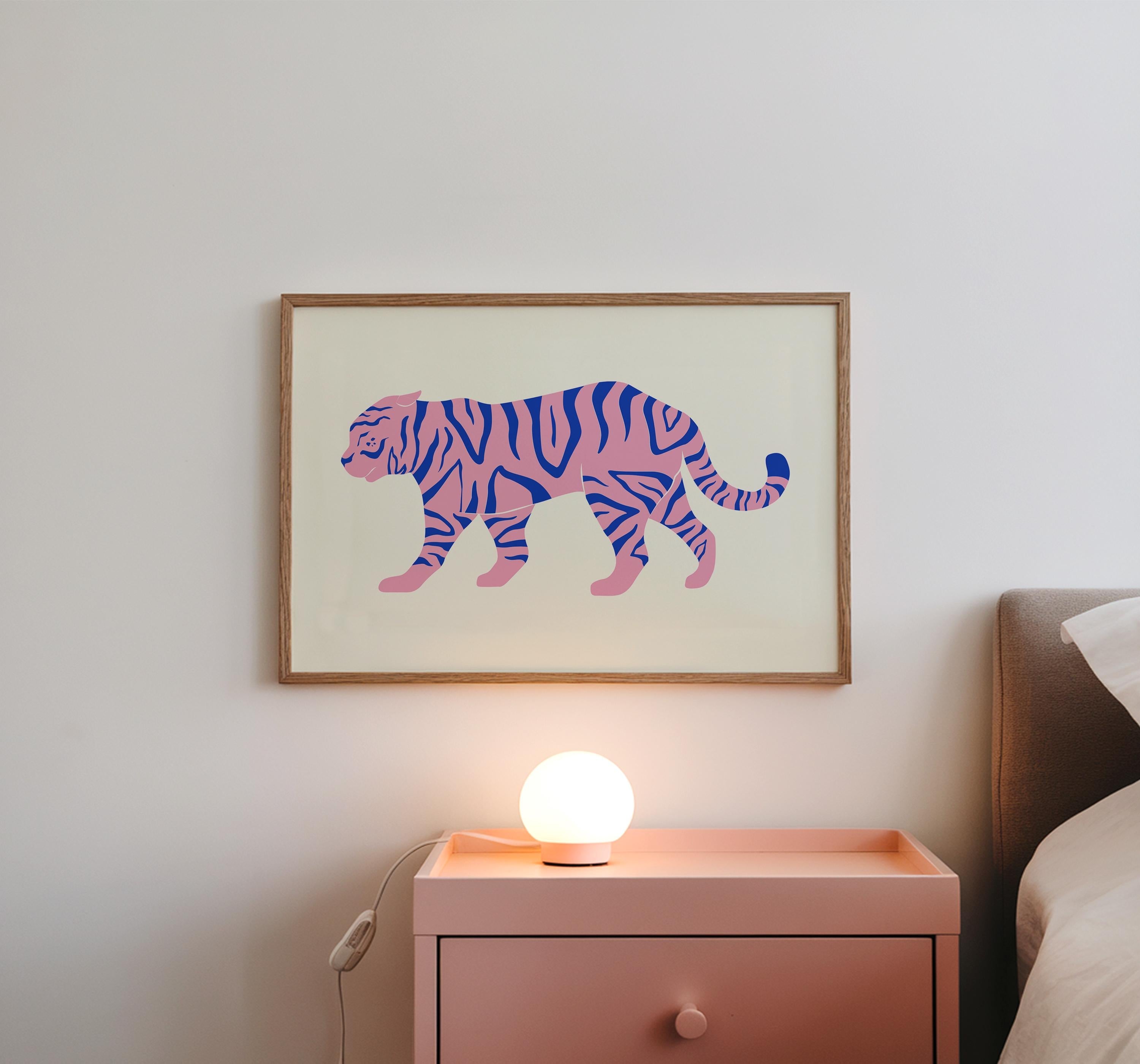 Tiger Art, Funky Print, Trendy Art Print, Pink Dorm Decor, Digital Art download, Girly Trendy Art, Minimal Animal Poster, Large Pink Poster