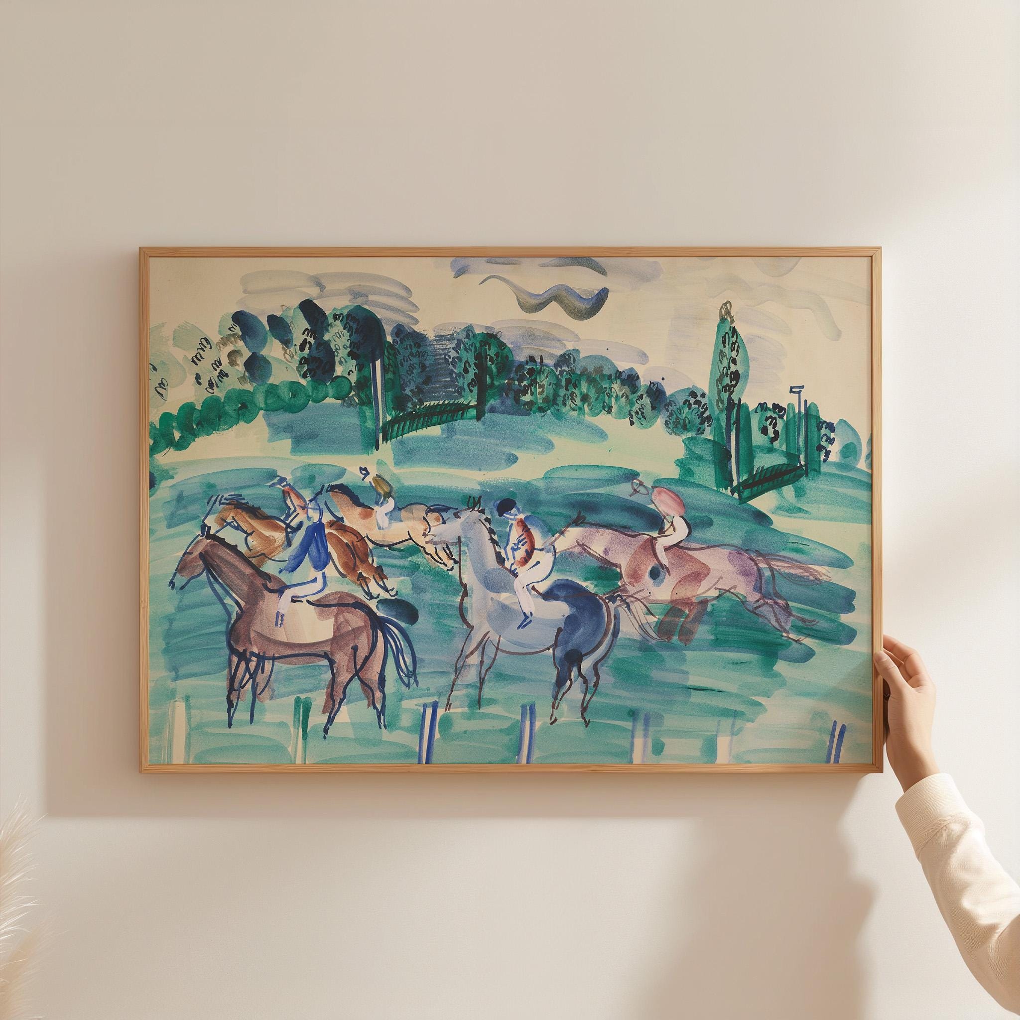 Abstract Wall Art, Vintage Landscape Painting, Horse Fauvism Decor, Downloadable Print, Large Wall Art, Maximalist Art Print, Unique Art
