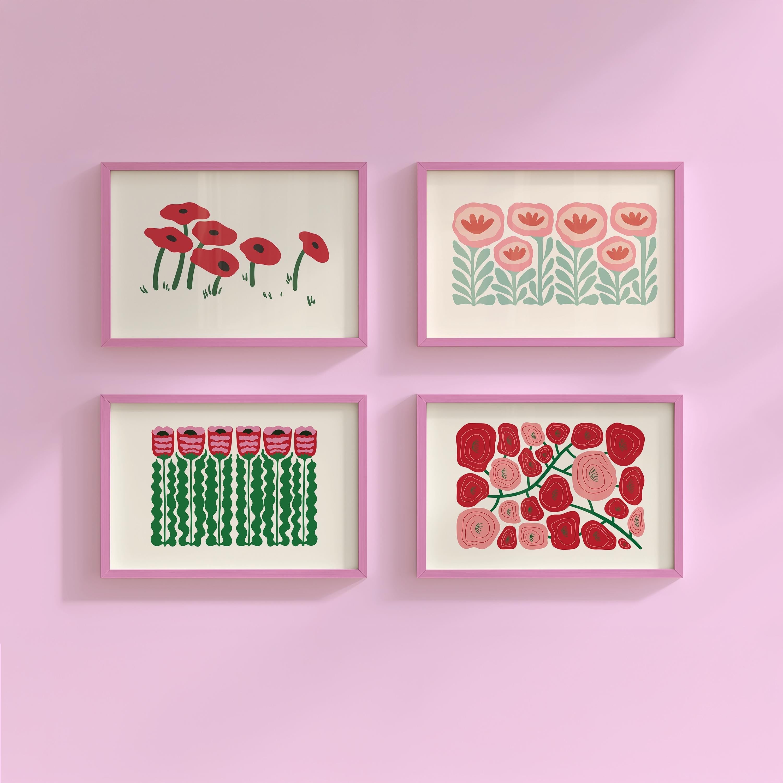 Set of 4 Floral Abstract Digital Art Prints
