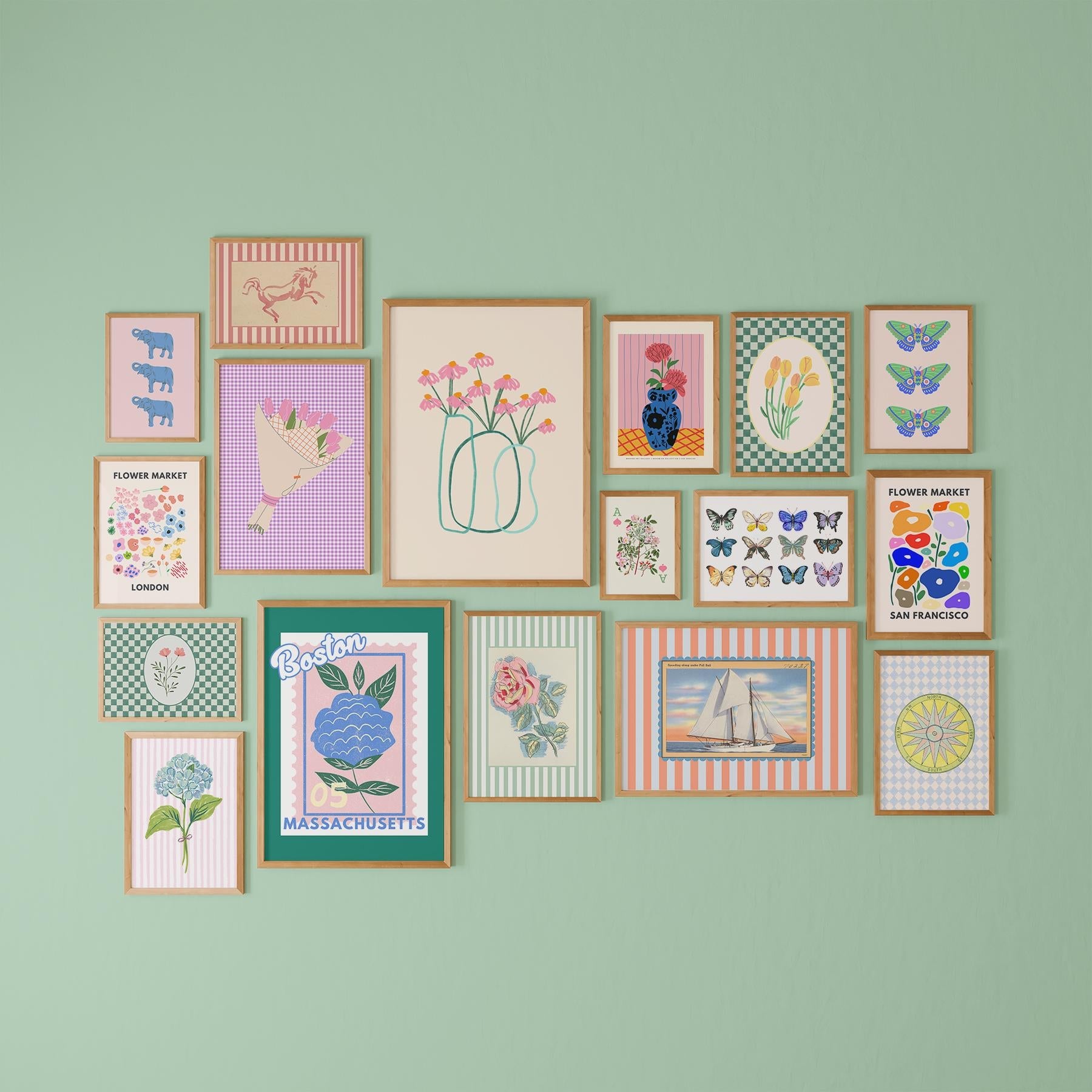 Gallery Wall Set of 17 Digital Art Prints