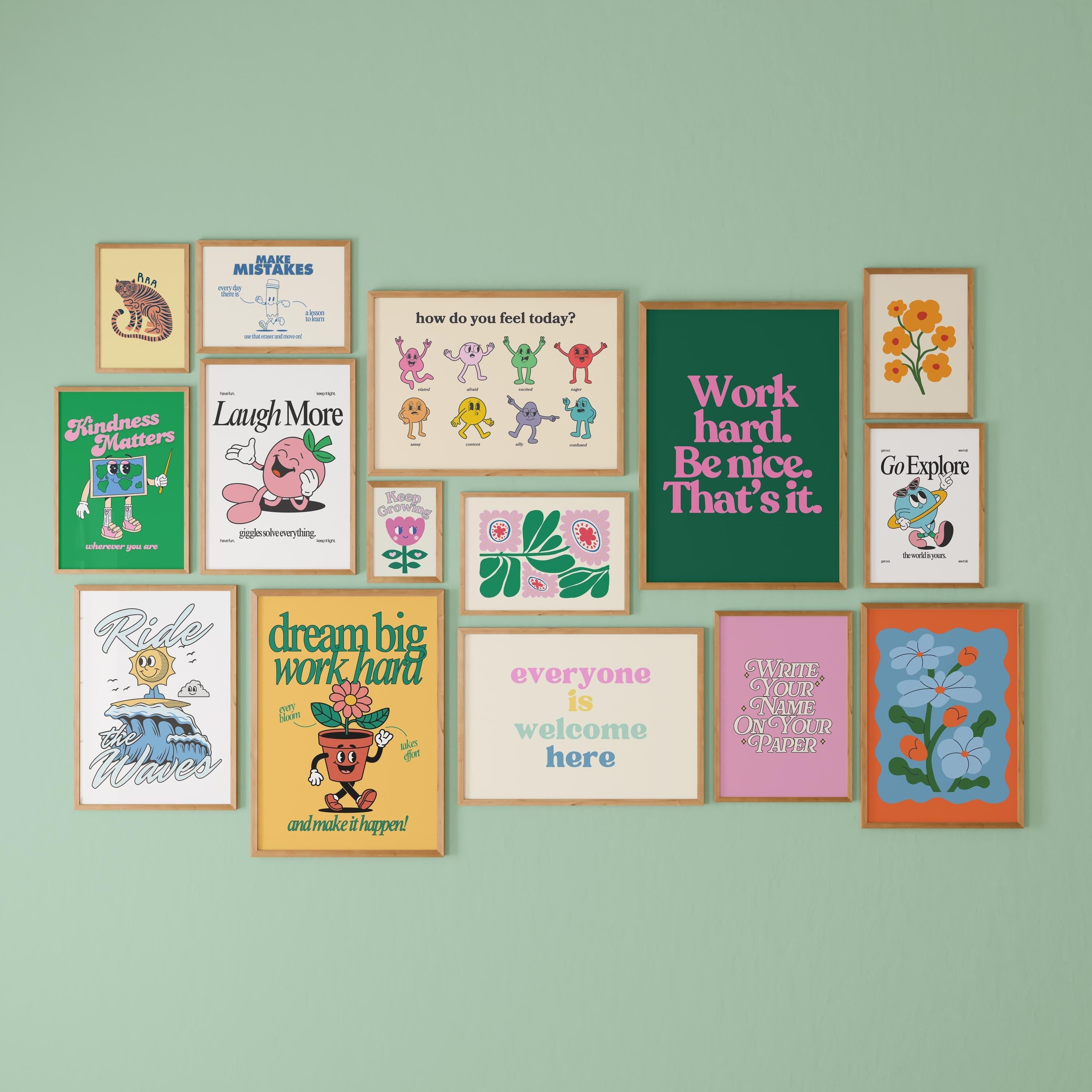 Gallery Wall Set of 15 Kids and Classroom Digital Art Prints