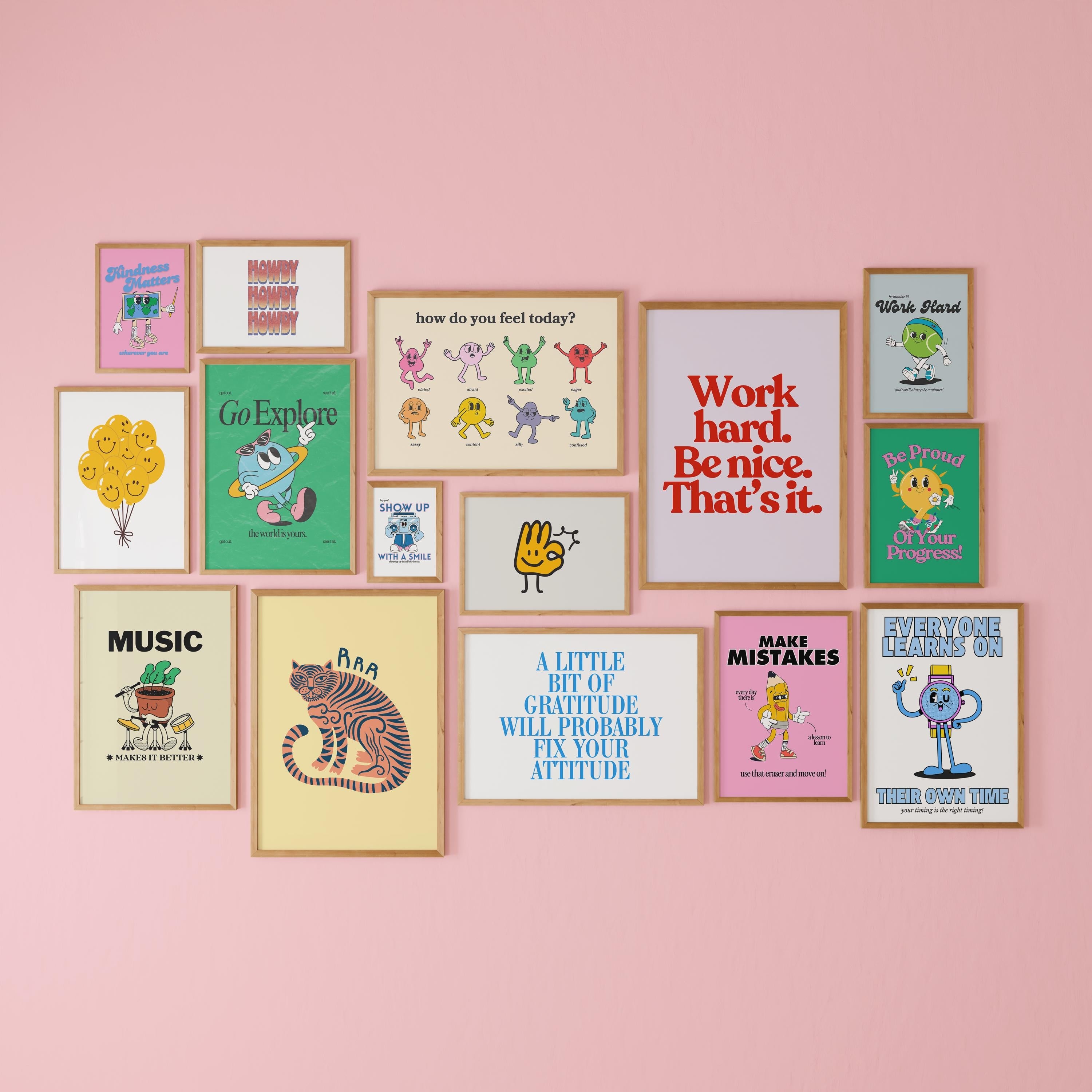 Gallery Wall Set of 15 Kids and Classroom Digital Art Prints