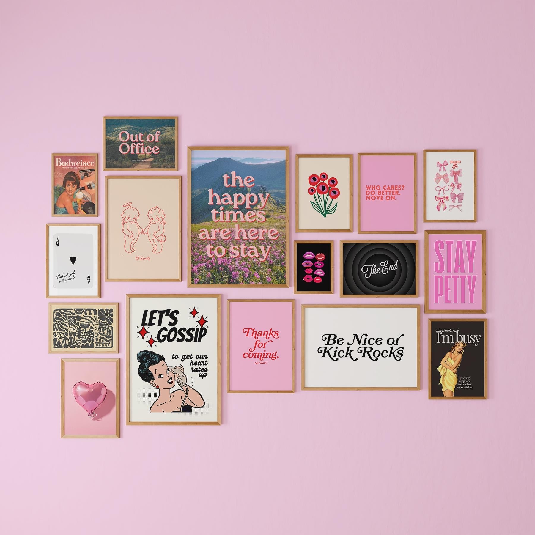 Pink and Black Gallery Wall Set of 17 Digital Art Prints