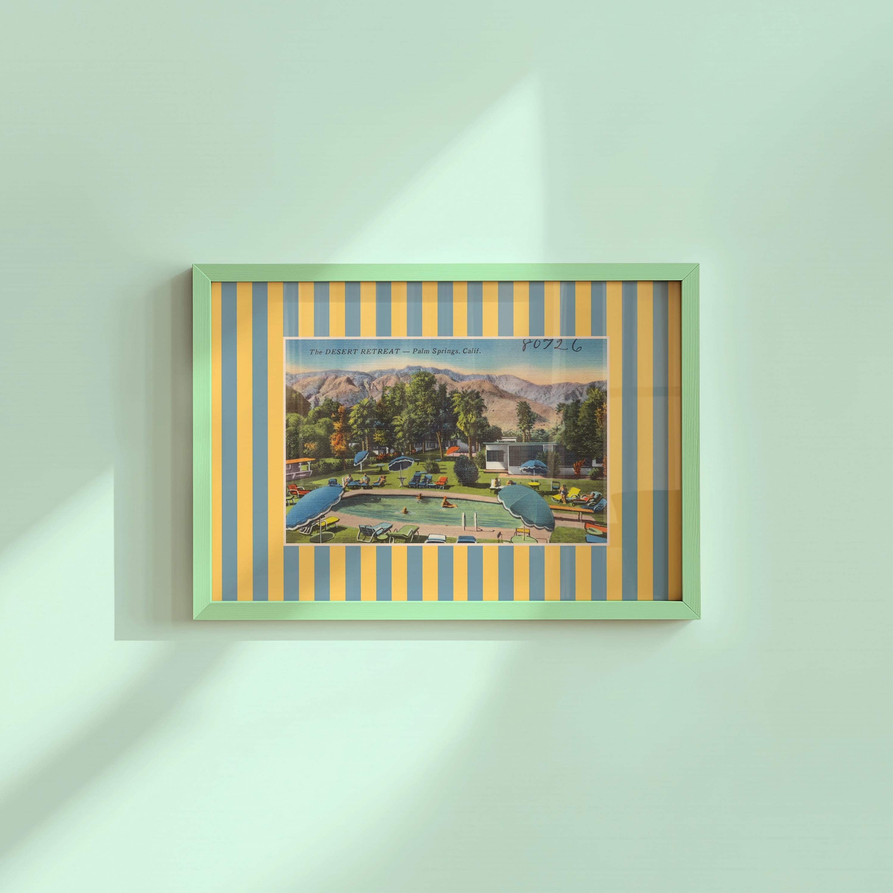 Vintage Palm Springs Postcard Digital Art Print, Eclectic Wall Decor, Colorful Striped Mixed Media Collage, Maximalist Aesthetic Home Decor