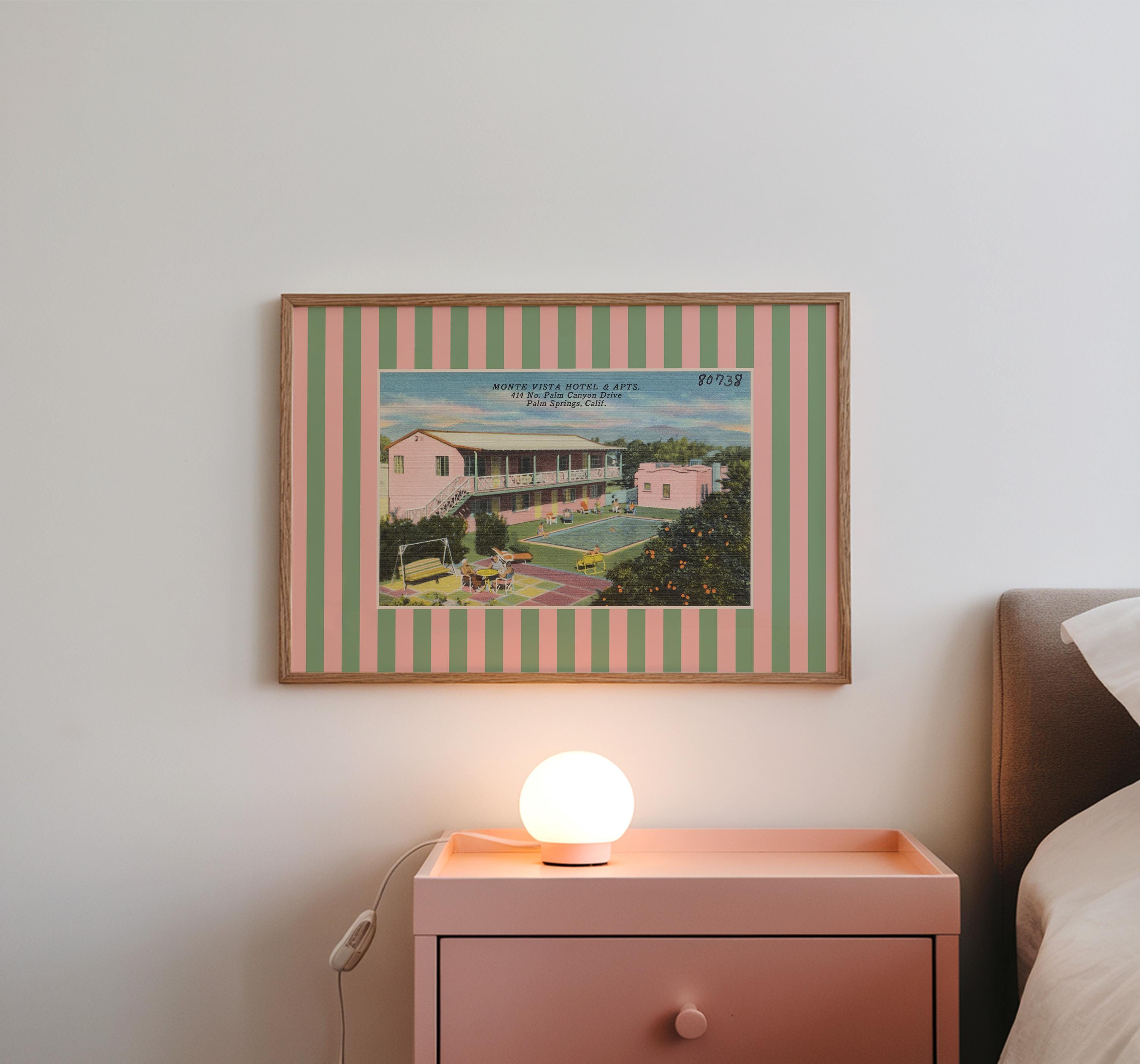 Vintage Palm Springs Postcard Digital Art Print, Eclectic Wall Decor, Colorful Striped Motel Art Print, Palm Springs Motel, Retro Desert Art
