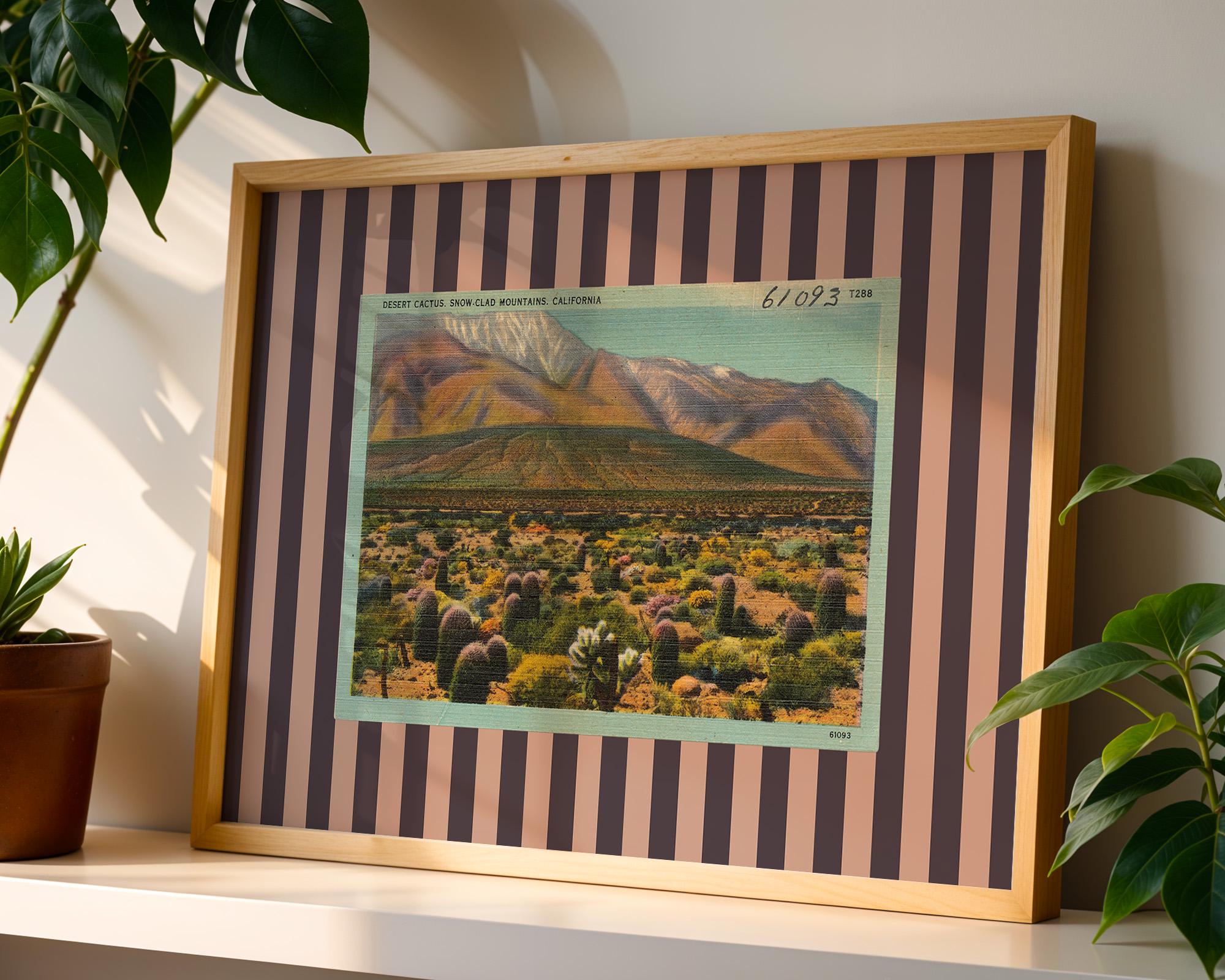 Vintage Palm Springs Postcard Digital Art Print, Eclectic Wall Decor, Colorful Striped Palm Springs Art Print, Retro Desert Art Print