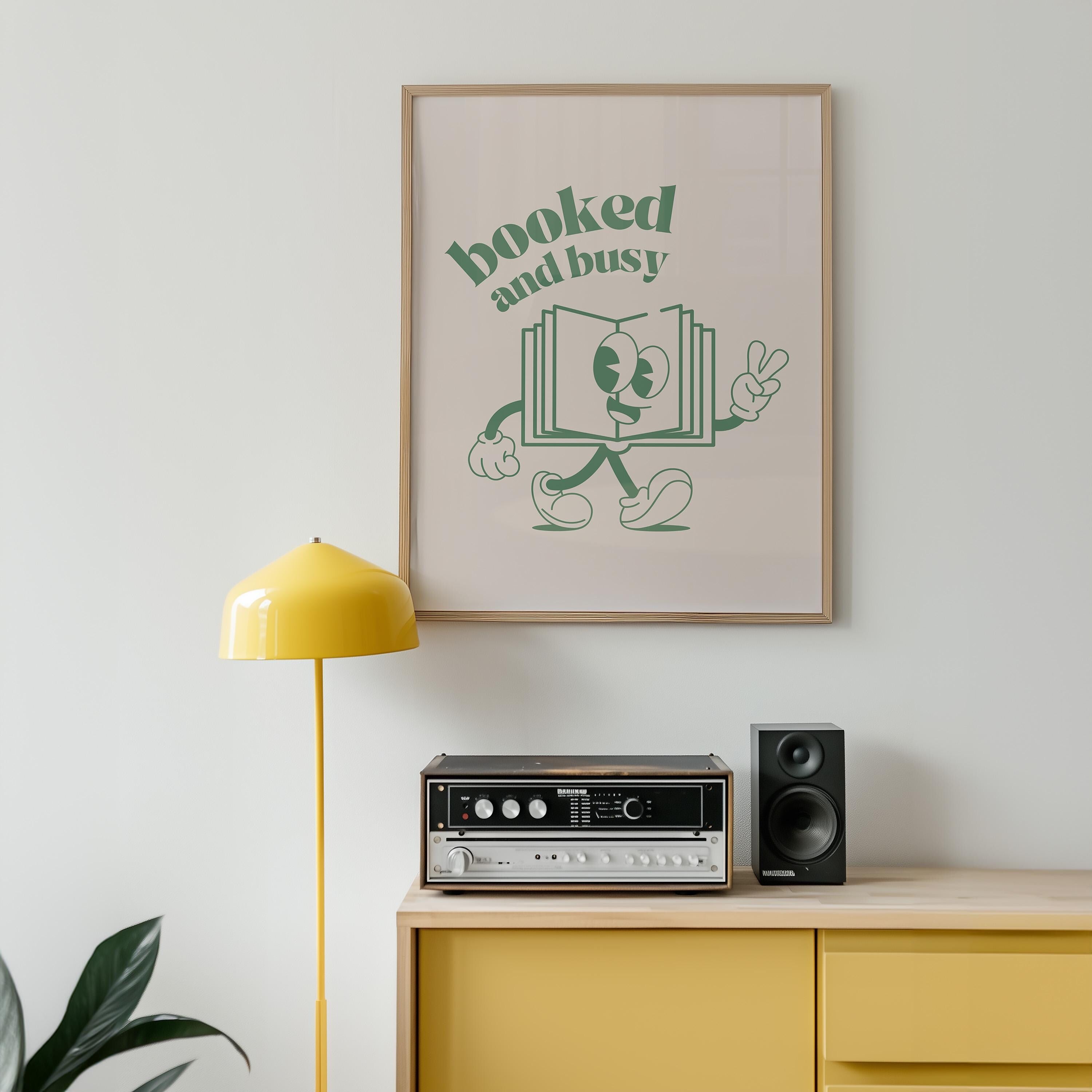 Booked and Busy Light Green Retro 70s Wall Print, Digital Download, Trendy Original Art, Downloadable Home Decor