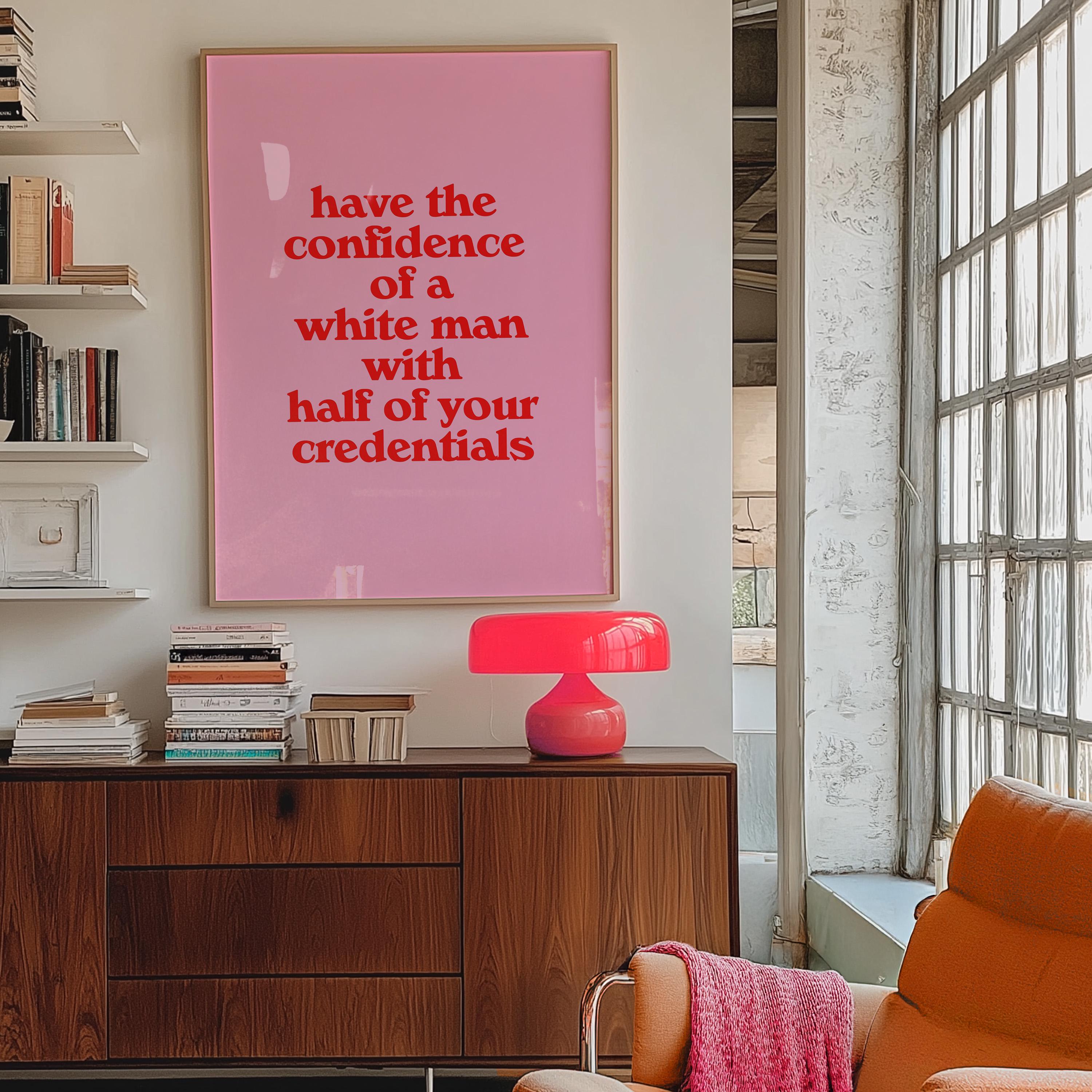 Digital Download Wall Art Print - Sassy Pink Office Art with Confidence Quote - Motivational Decor for Workspaces