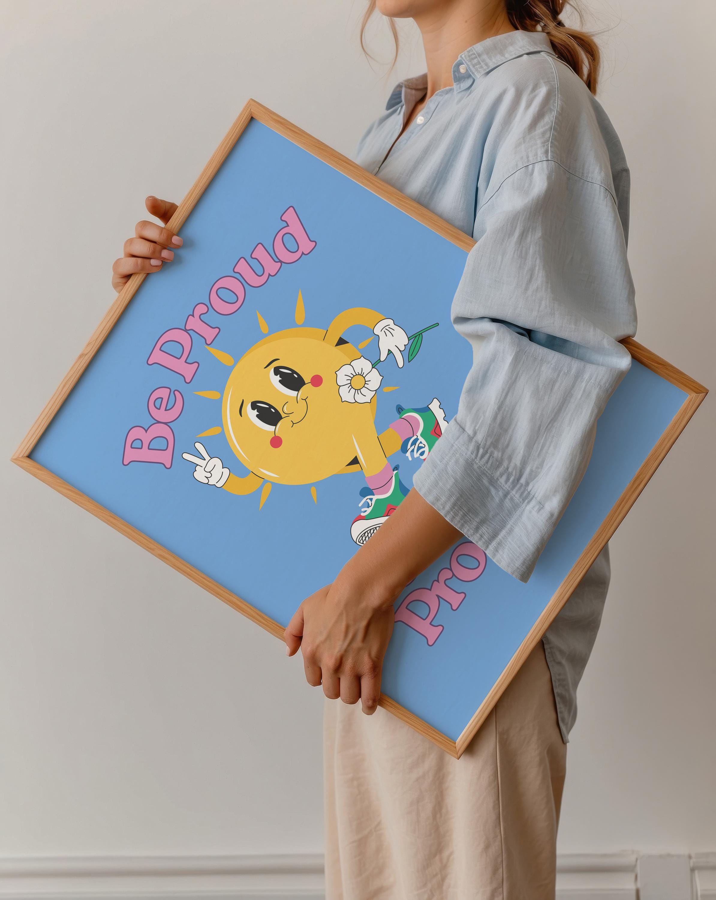 Be Proud Poster: Retro Cartoon Art Print Blue (Digital Download)