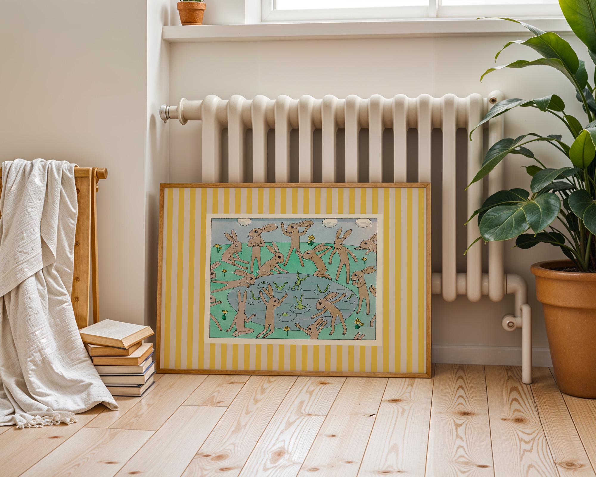 Bunnies Art Print Poster, Vintage Illustration Print, Trendy Retro Print, Rabbit Illustration, Mid Century Print, Modern Wall Art, Bunny art