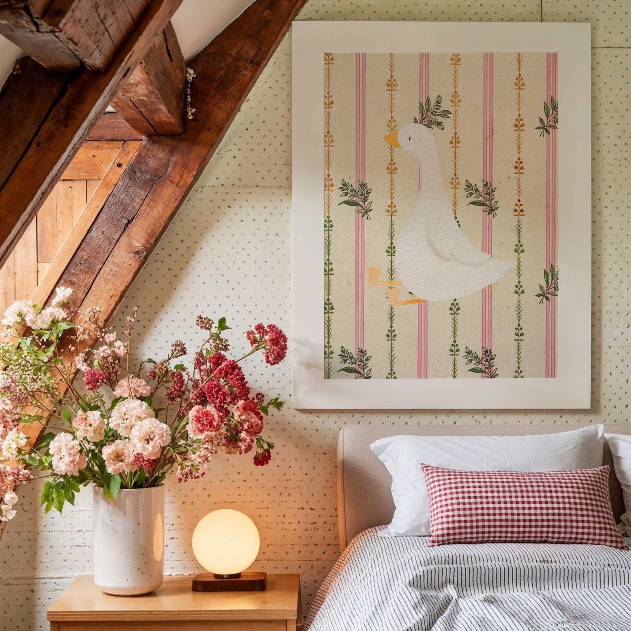 Goose Print, Trendy Wall Art, Apartment Decor, Retro Wall Art, Quirky Wall, Nursery Art, Cottage Core Decor, Vintage Art Decor, Nursery