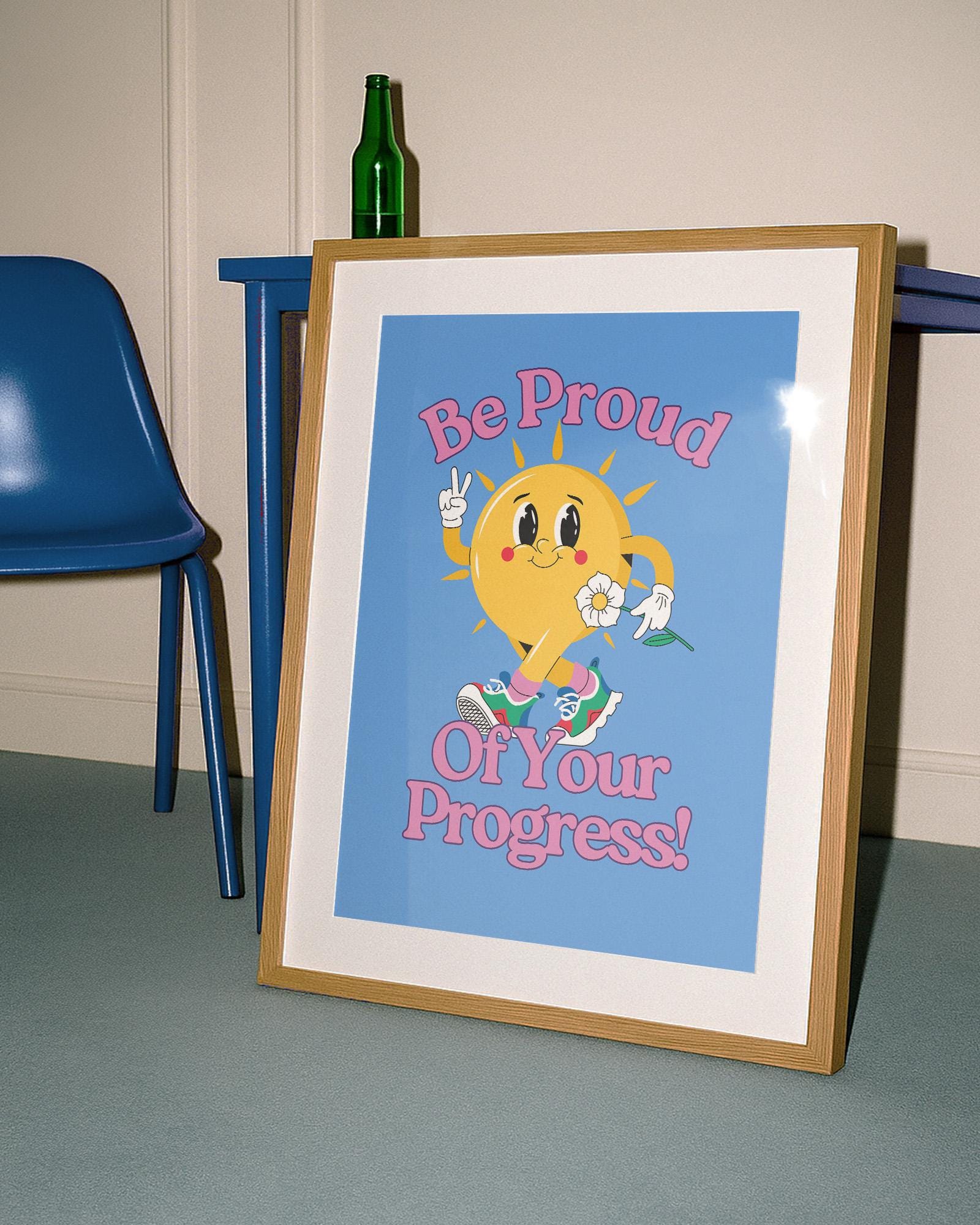 Be Proud Poster: Retro Cartoon Art Print Blue (Digital Download)