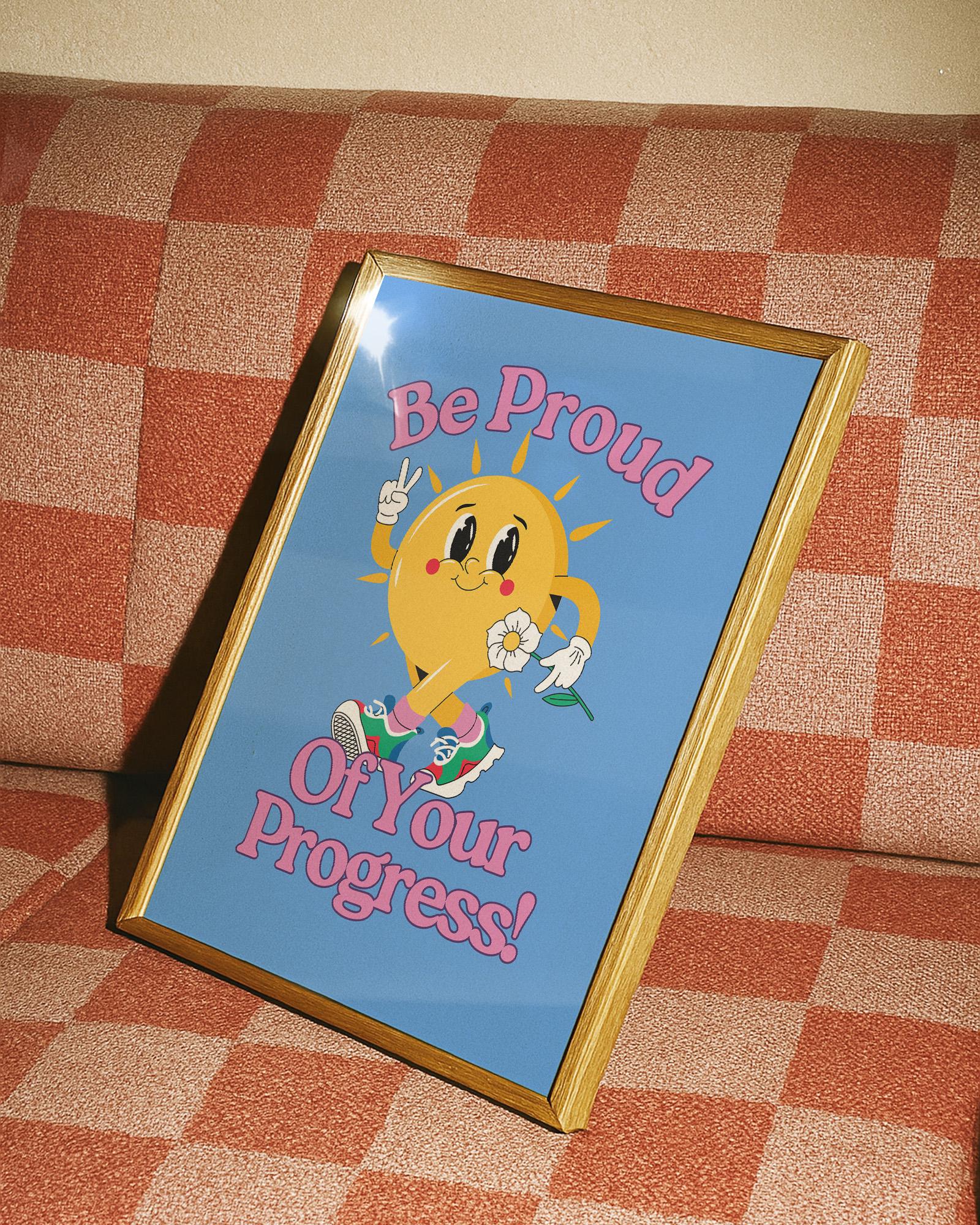 Be Proud Poster: Retro Cartoon Art Print Blue (Digital Download)