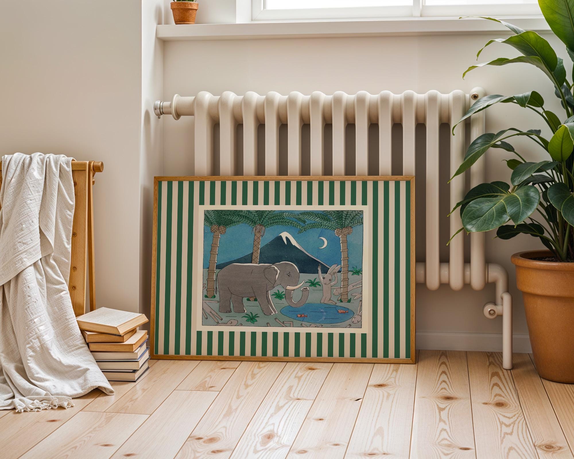 Bunnies Art Print Poster, Vintage Illustration Print, Trendy Retro Print, Rabbit Illustration, Mid Century Print, Modern Wall Art, Elephant