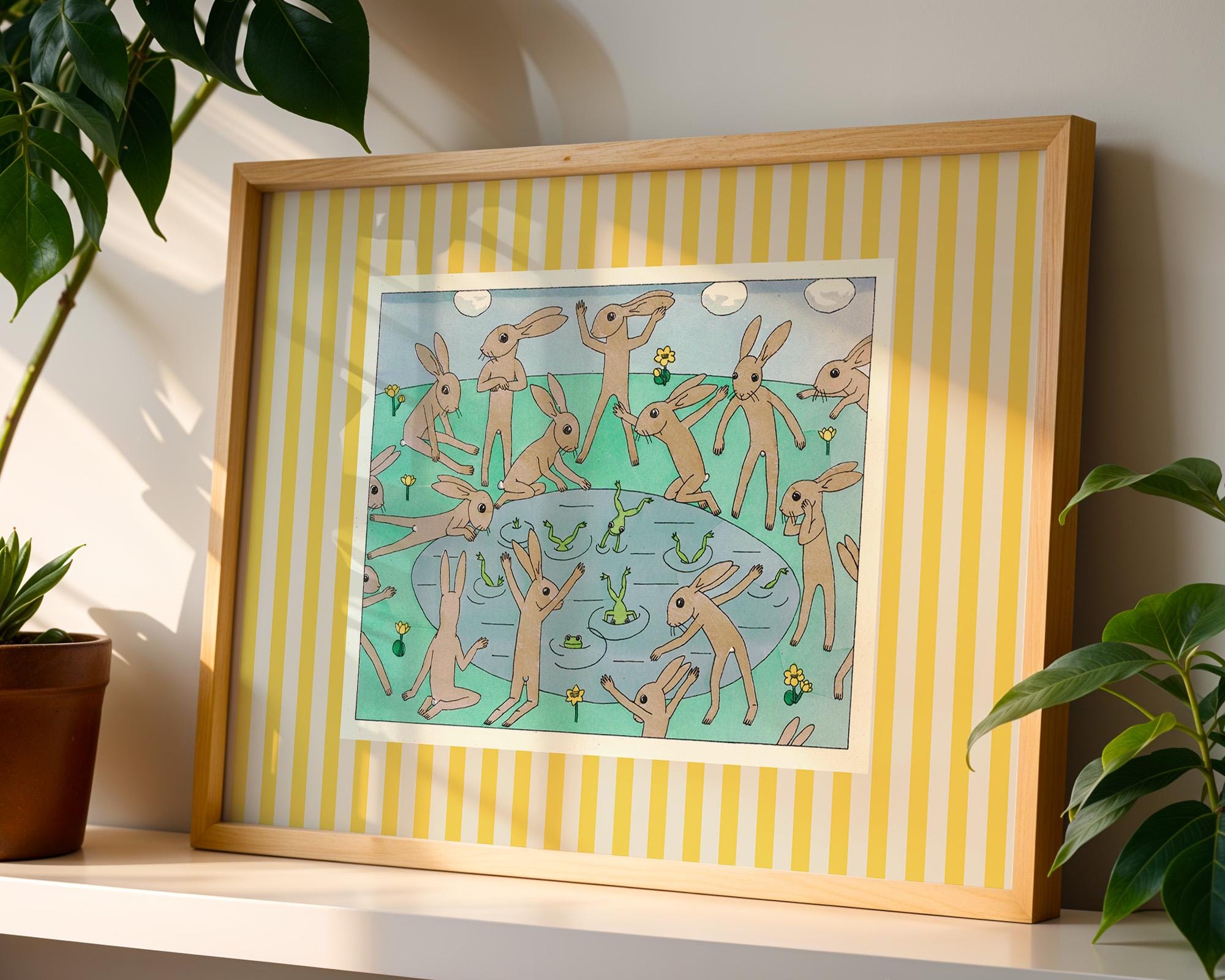 Bunnies Art Print Poster, Vintage Illustration Print, Trendy Retro Print, Rabbit Illustration, Mid Century Print, Modern Wall Art, Bunny art