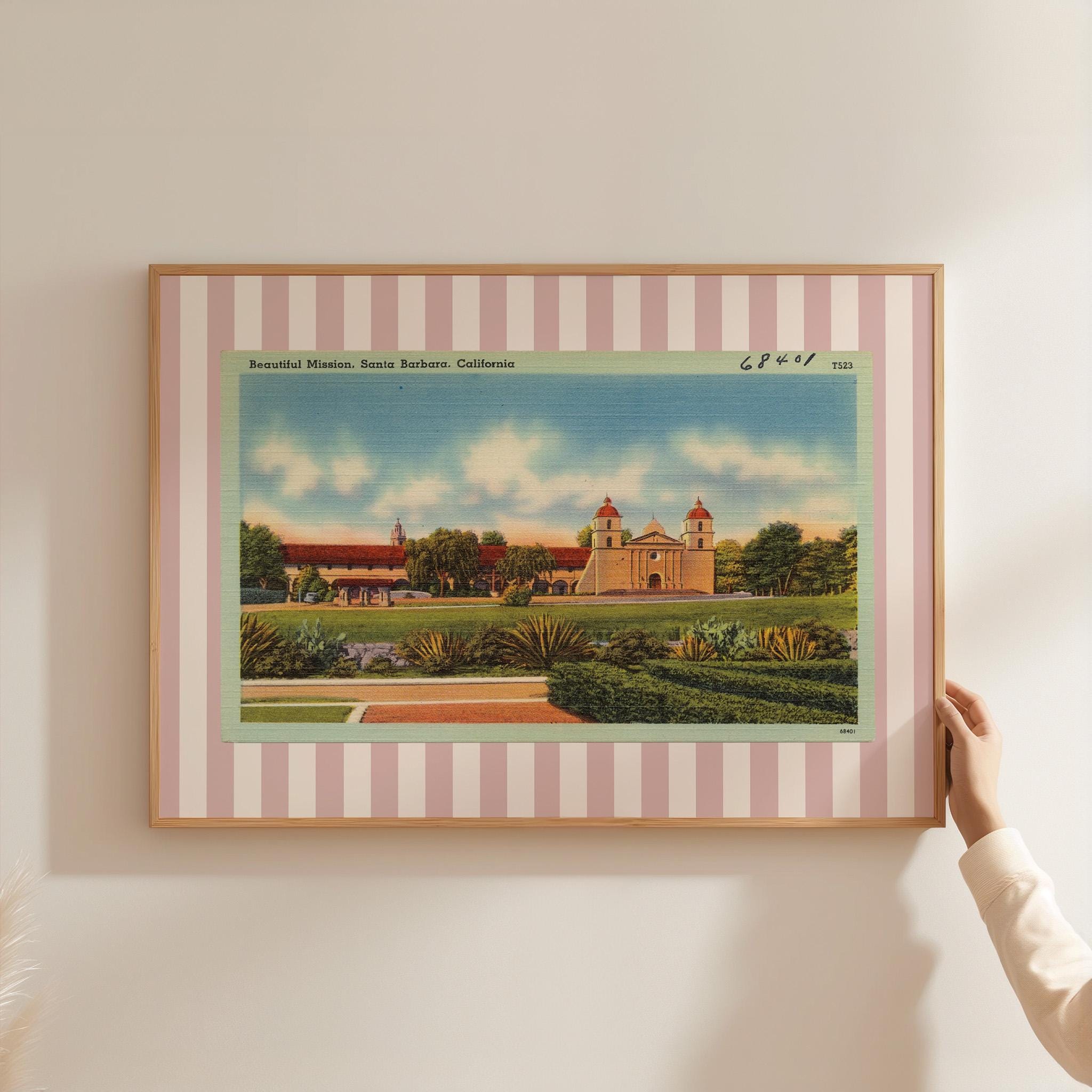 Vintage Santa Barbara Print Digital Download Retro California Travel Poster Horizontal Wall Art Colorful Printable Trendy Striped Artwork